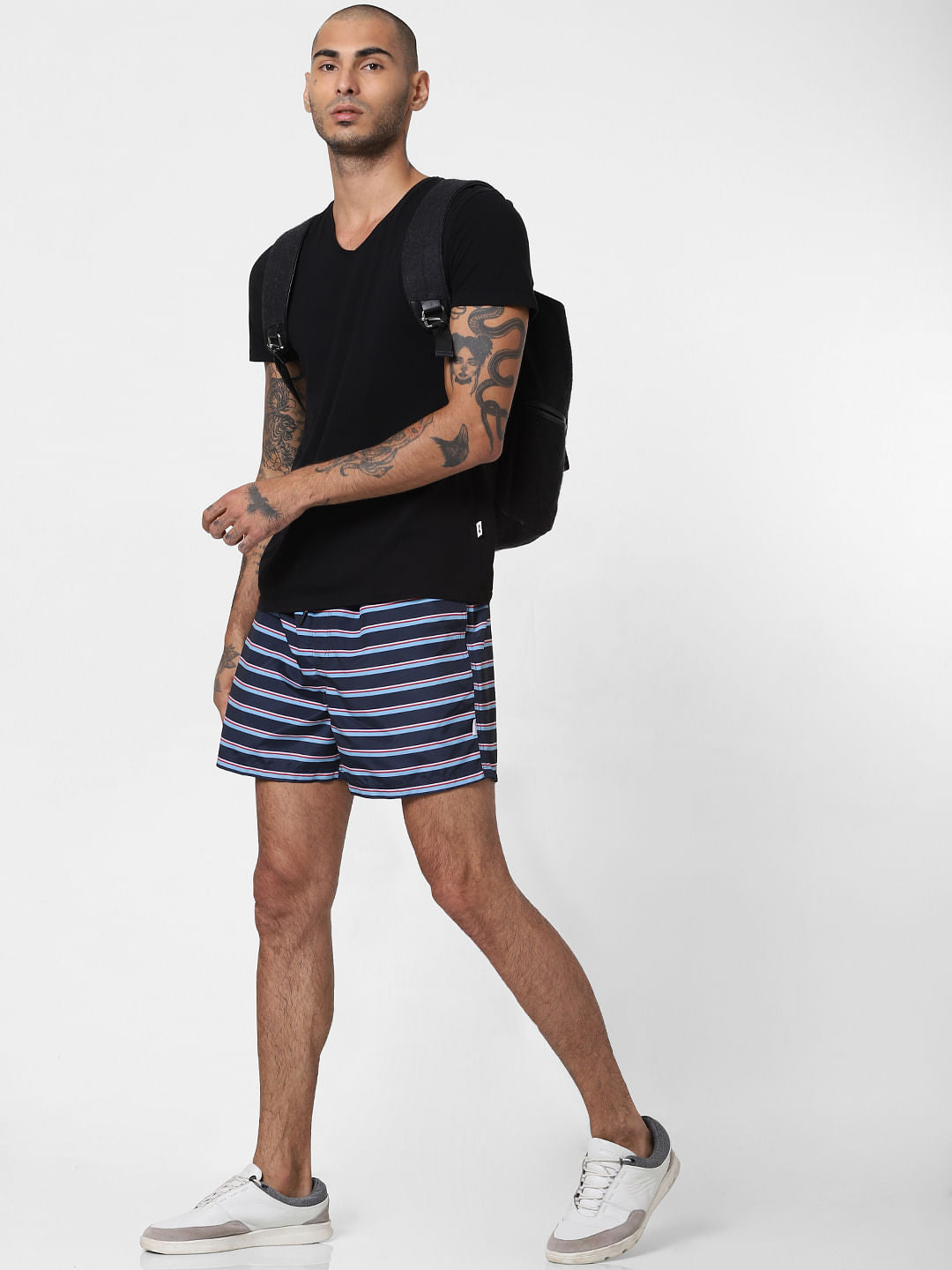 Blue Striped Print Swimshorts - S