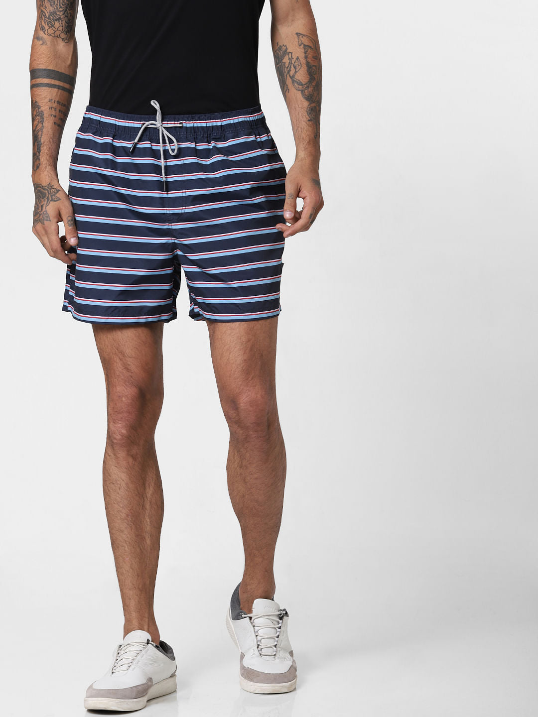 Blue Striped Print Swimshorts