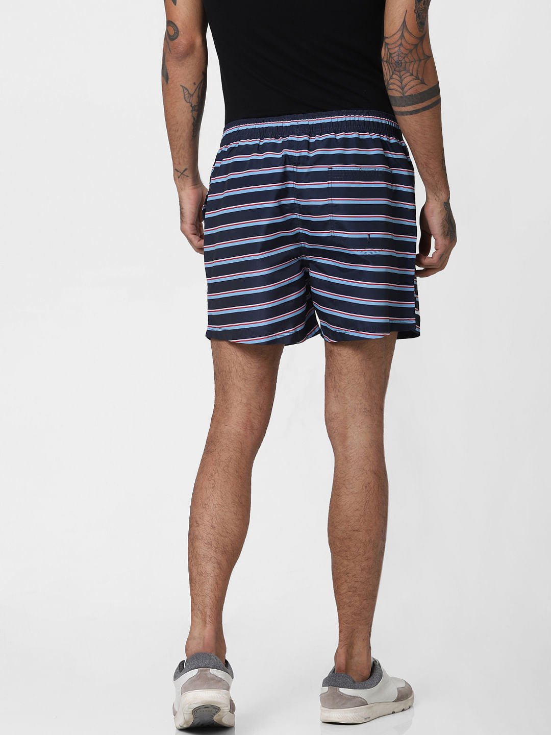 Blue Striped Print Swimshorts