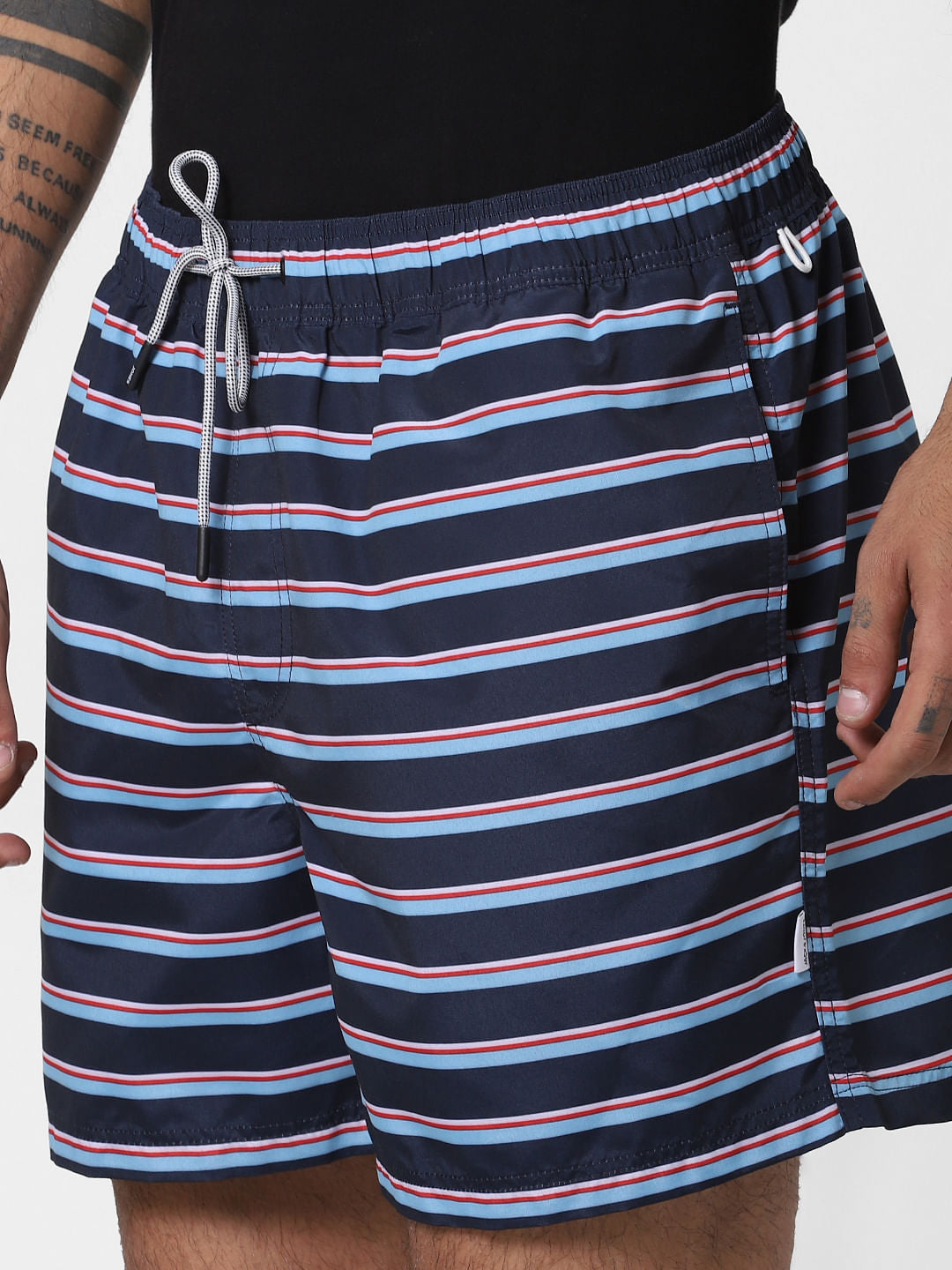 Blue Striped Print Swimshorts