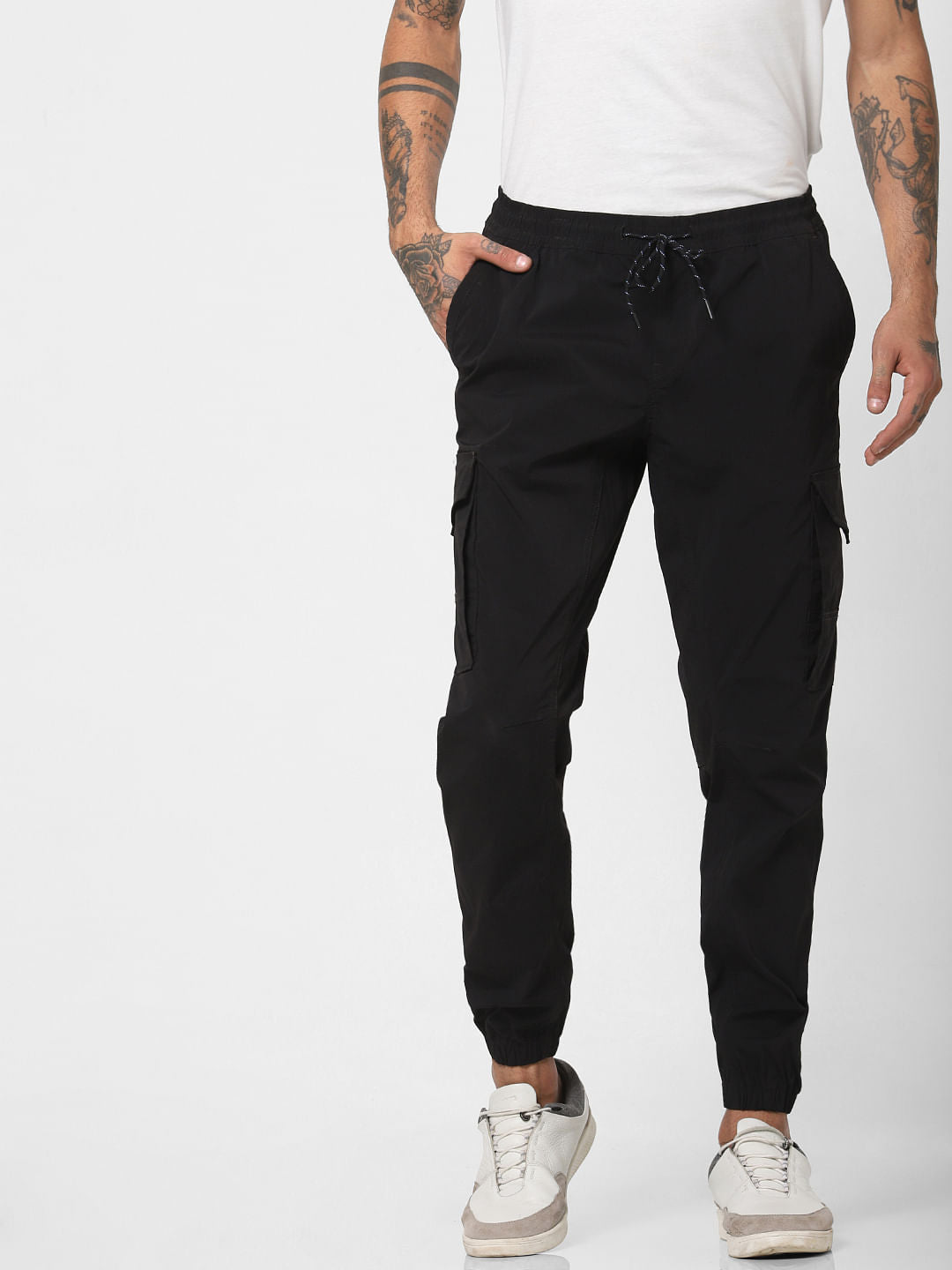 Black Mid Rise Cargo Pants