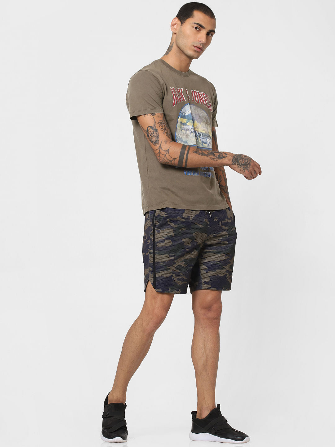Green Mesh Camo Print Sweatshorts - S