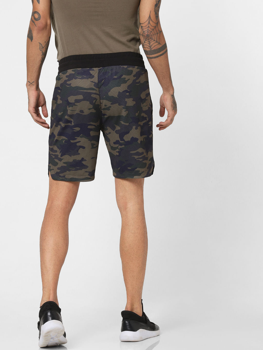 Green Mesh Camo Print Sweatshorts