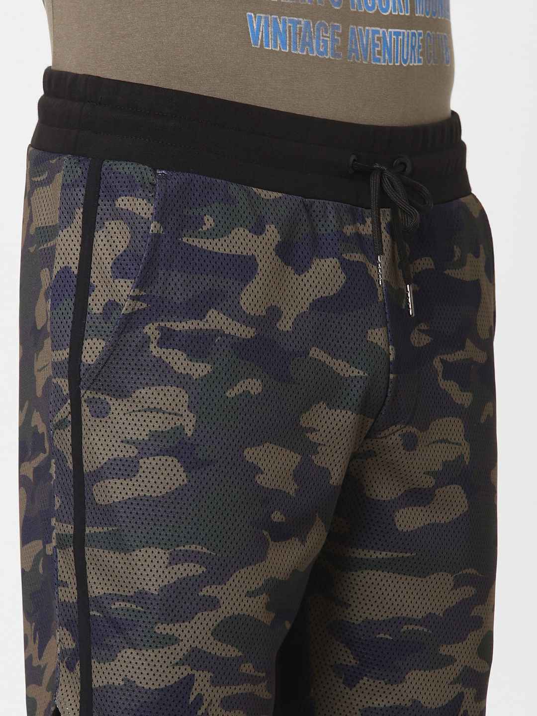 Green Mesh Camo Print Sweatshorts