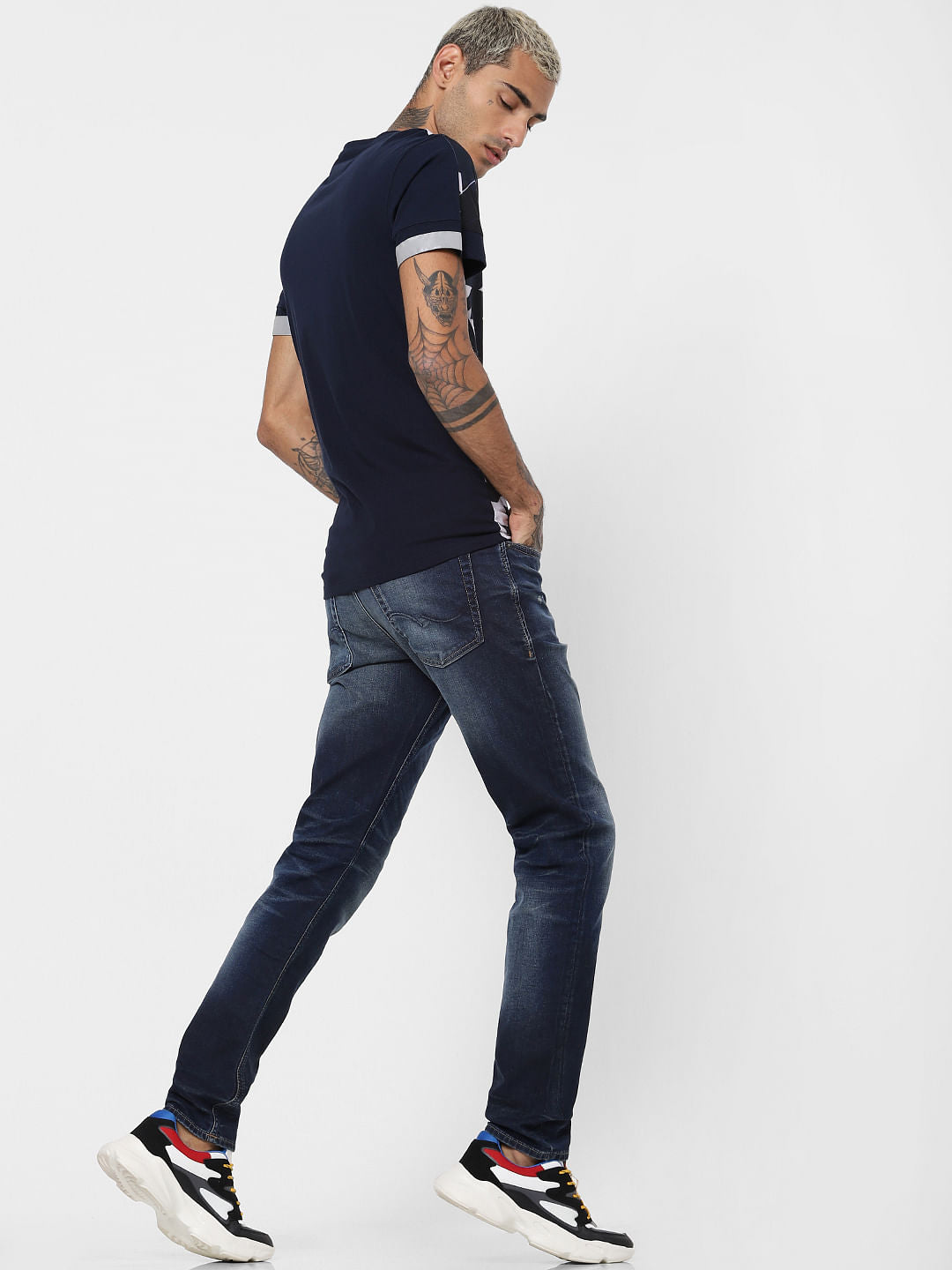 Dark Blue Low Rise Washed Glenn Slim Fit Jeans