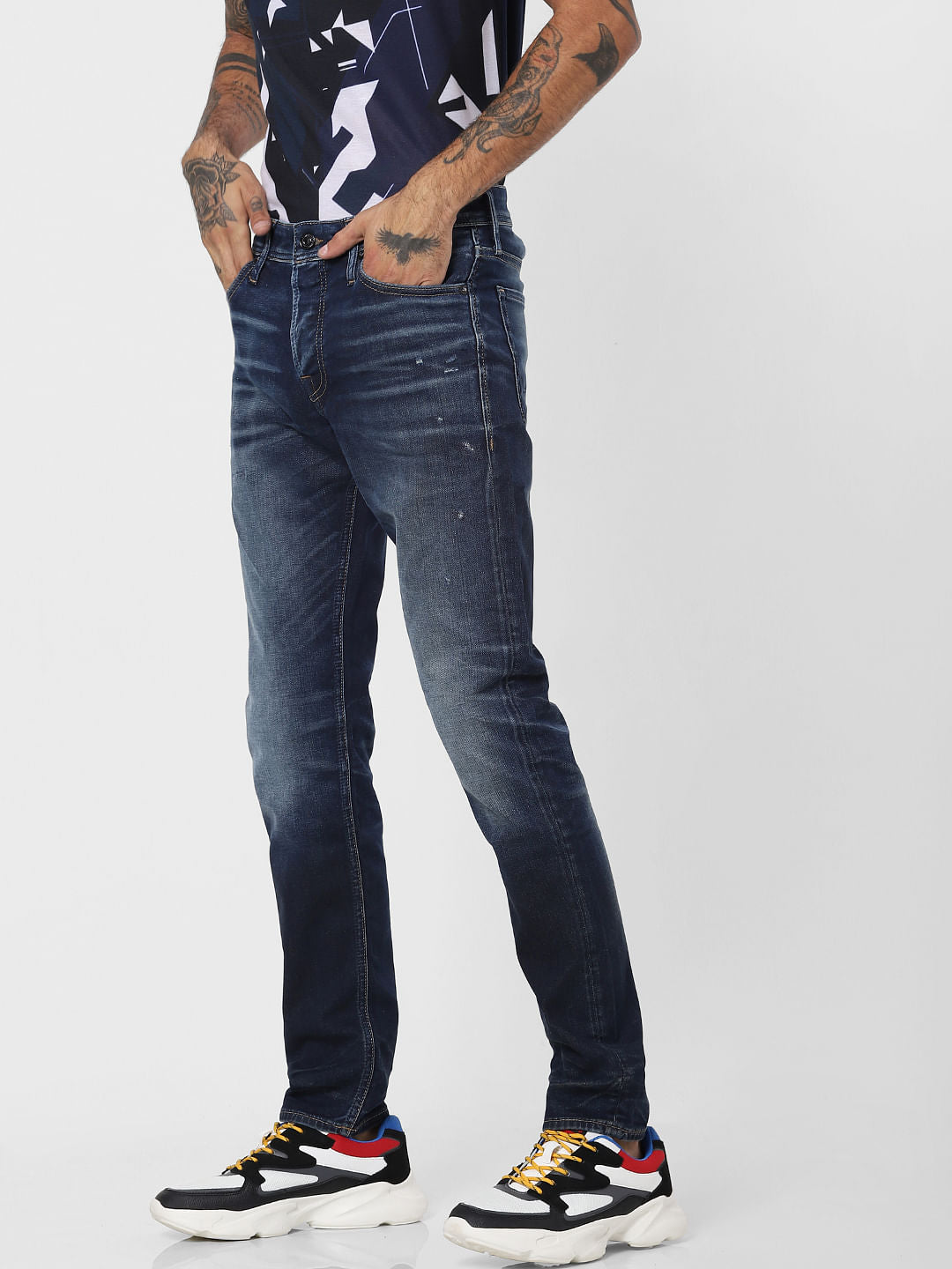 Dark Blue Low Rise Washed Glenn Slim Fit Jeans