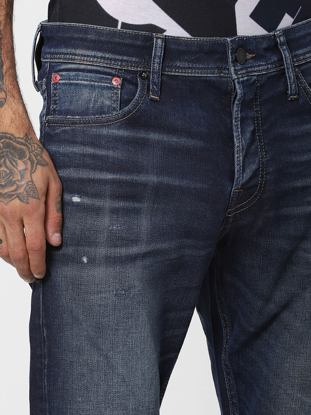 Dark Blue Low Rise Washed Glenn Slim Fit Jeans