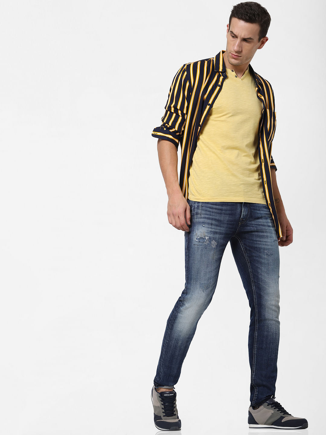 Blue Low Rise Distressed Ben Skinny Fit Jeans - 28/30