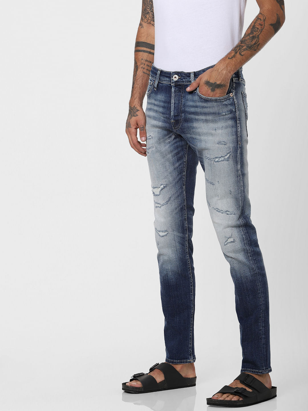 Blue Low Rise Ripped Glenn Slim Fit Jeans