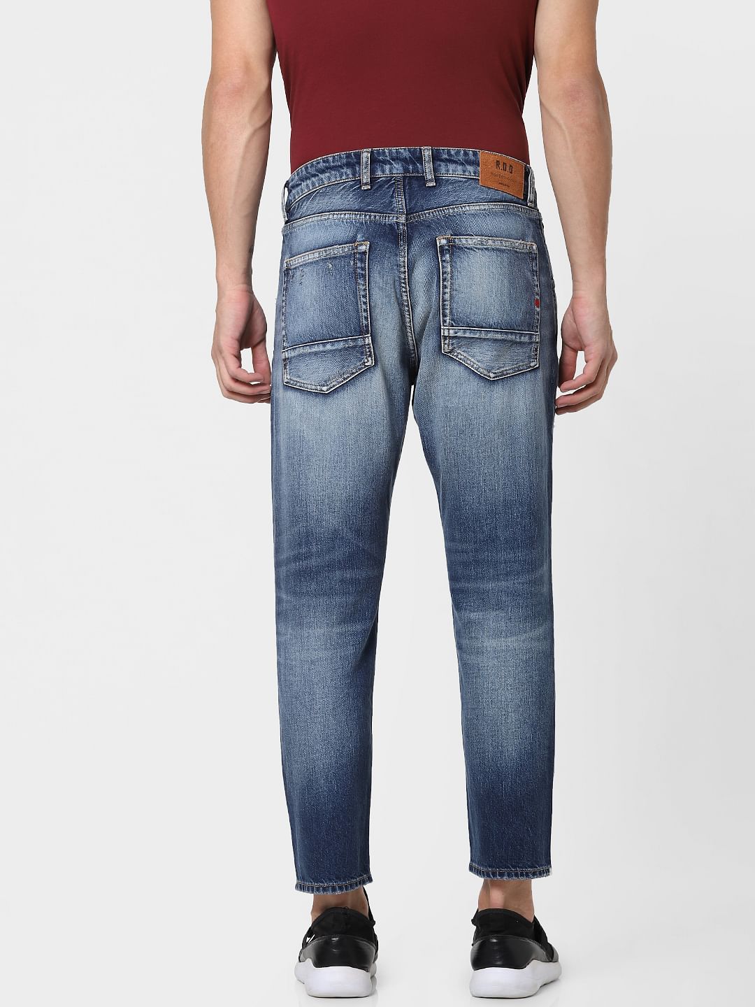 Blue Mid Rise Distressed Frank Anti-Fit Jeans