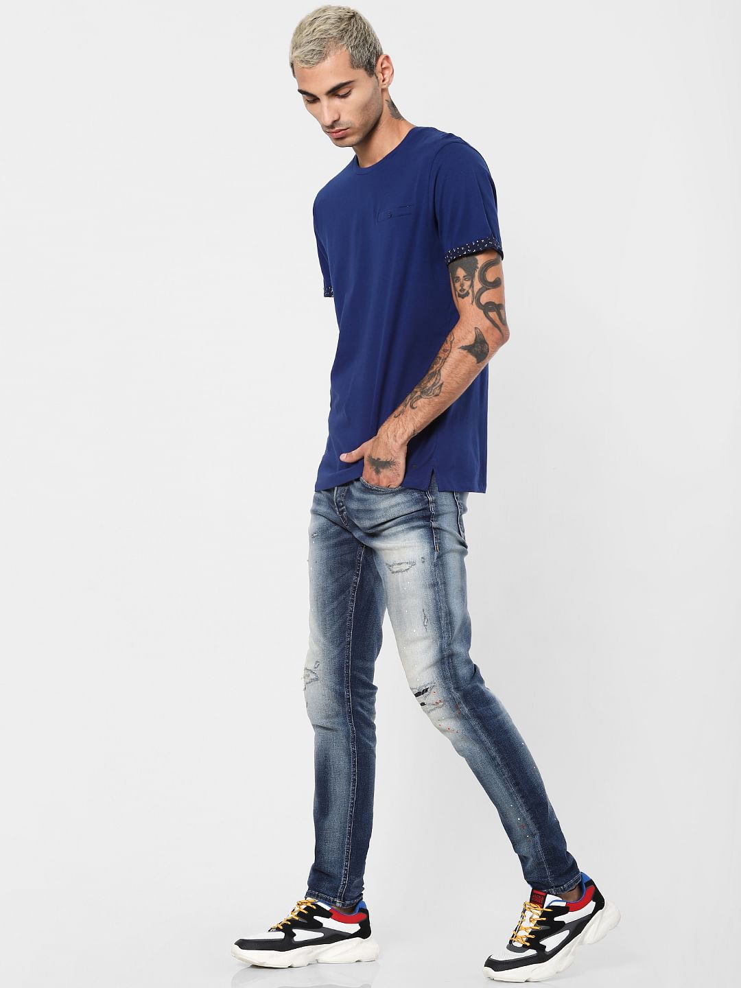 Blue Low Rise Heavily Washed Glenn Slim Fit Jeans - 28/30