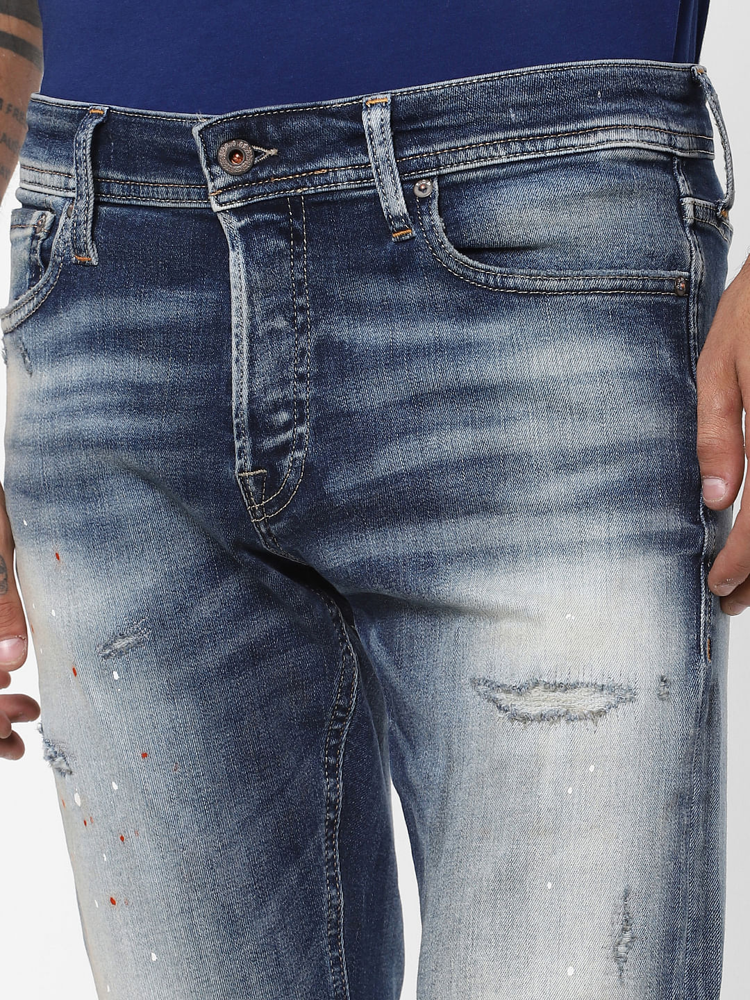 Blue Low Rise Heavily Washed Glenn Slim Fit Jeans