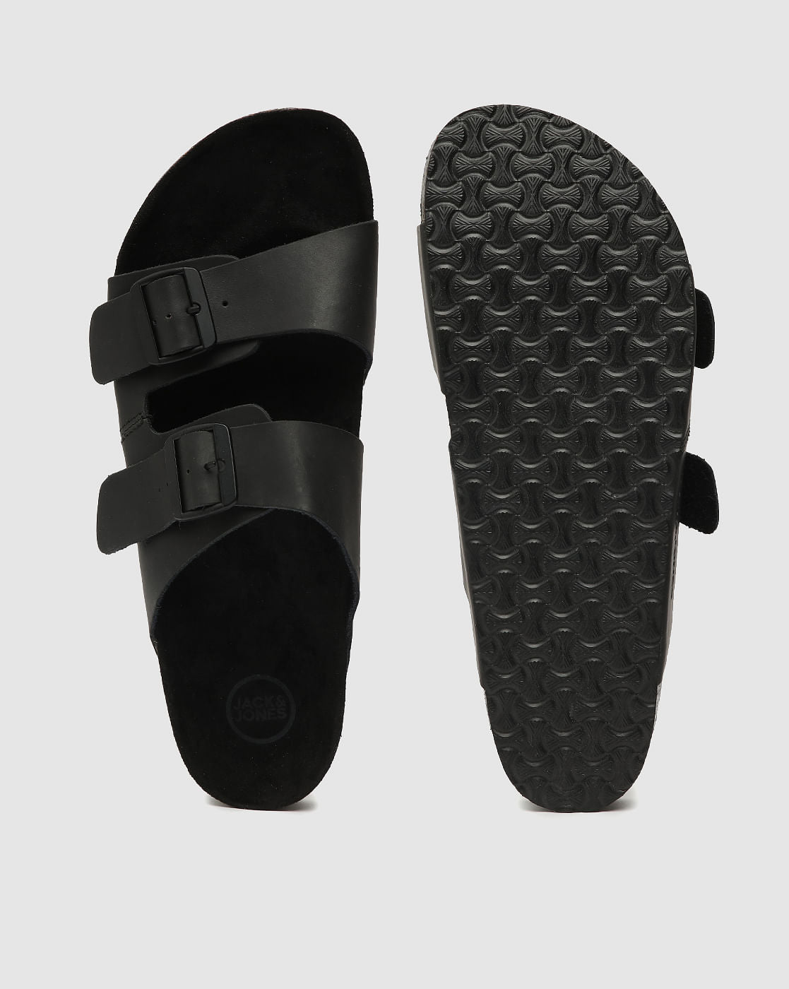 Black Leather Slip-On Sandals - 6