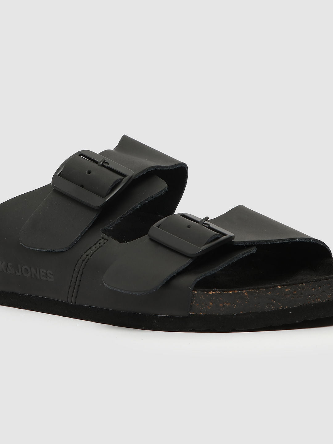 Black Leather Slip-On Sandals
