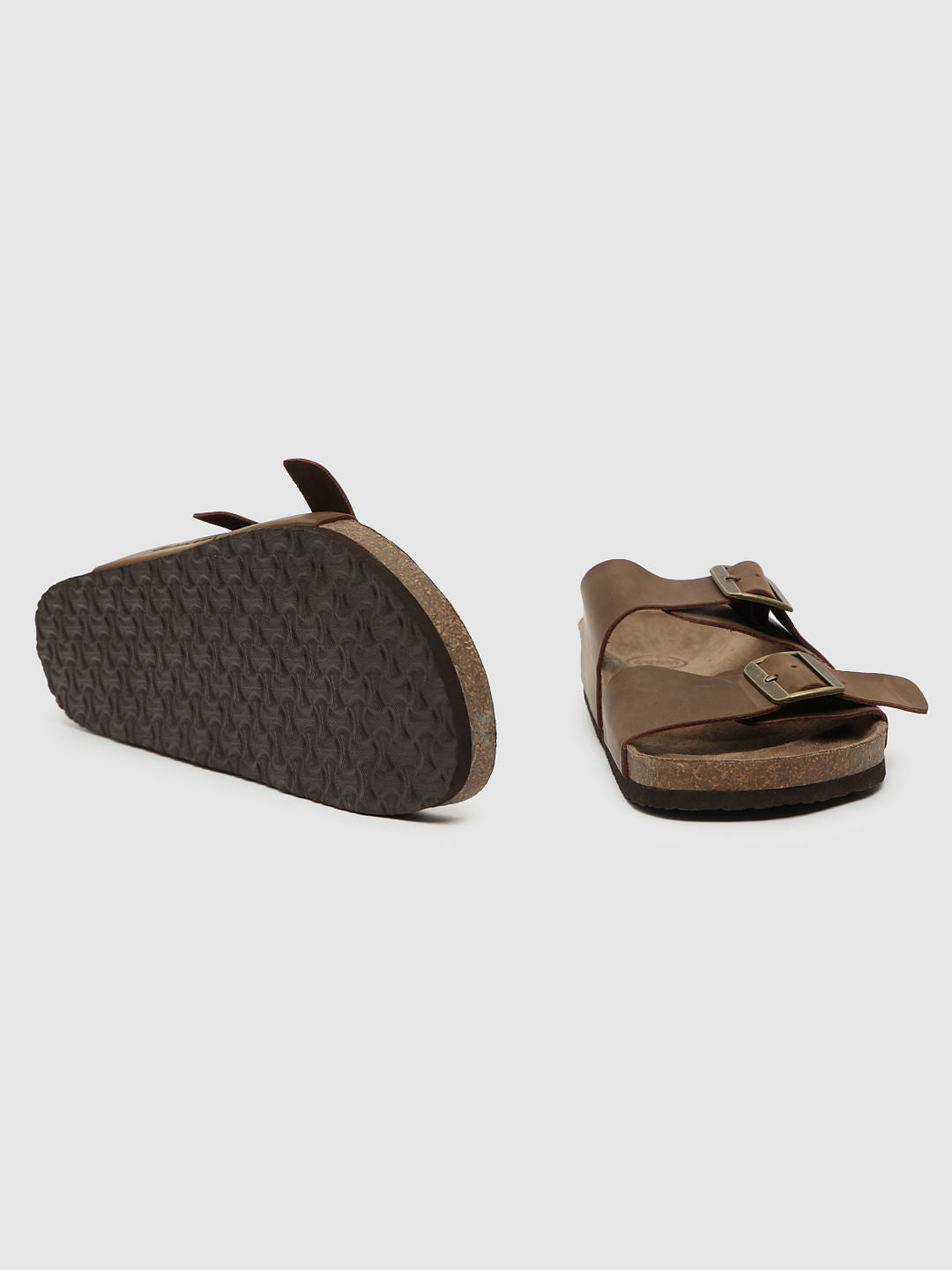 Brown Leather Slip-On Sandals