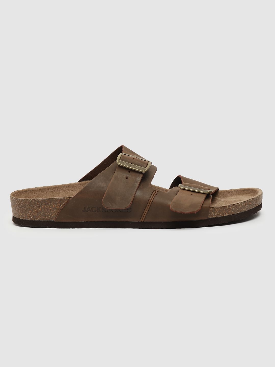 Brown Leather Slip-On Sandals