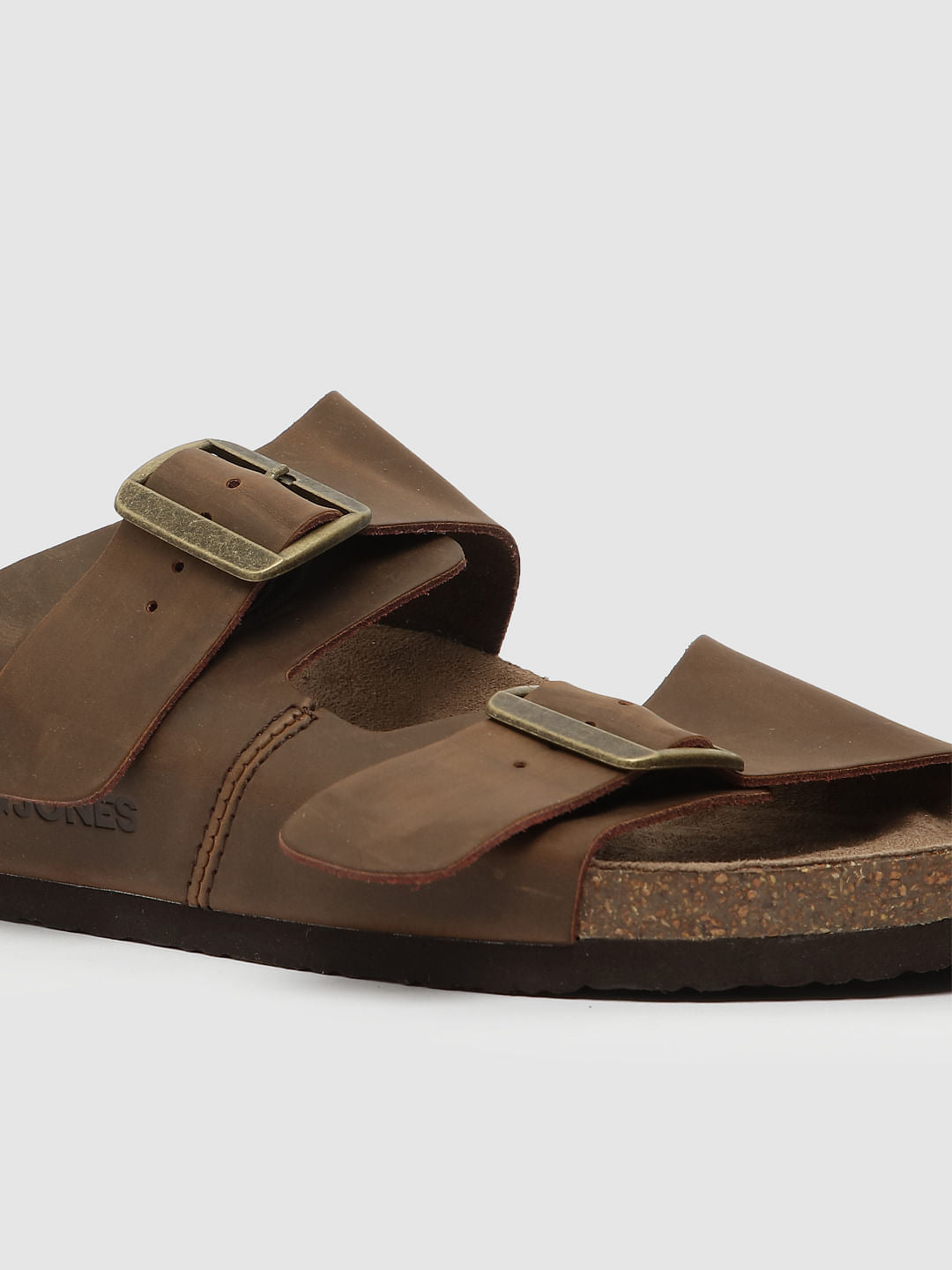 Brown Leather Slip-On Sandals
