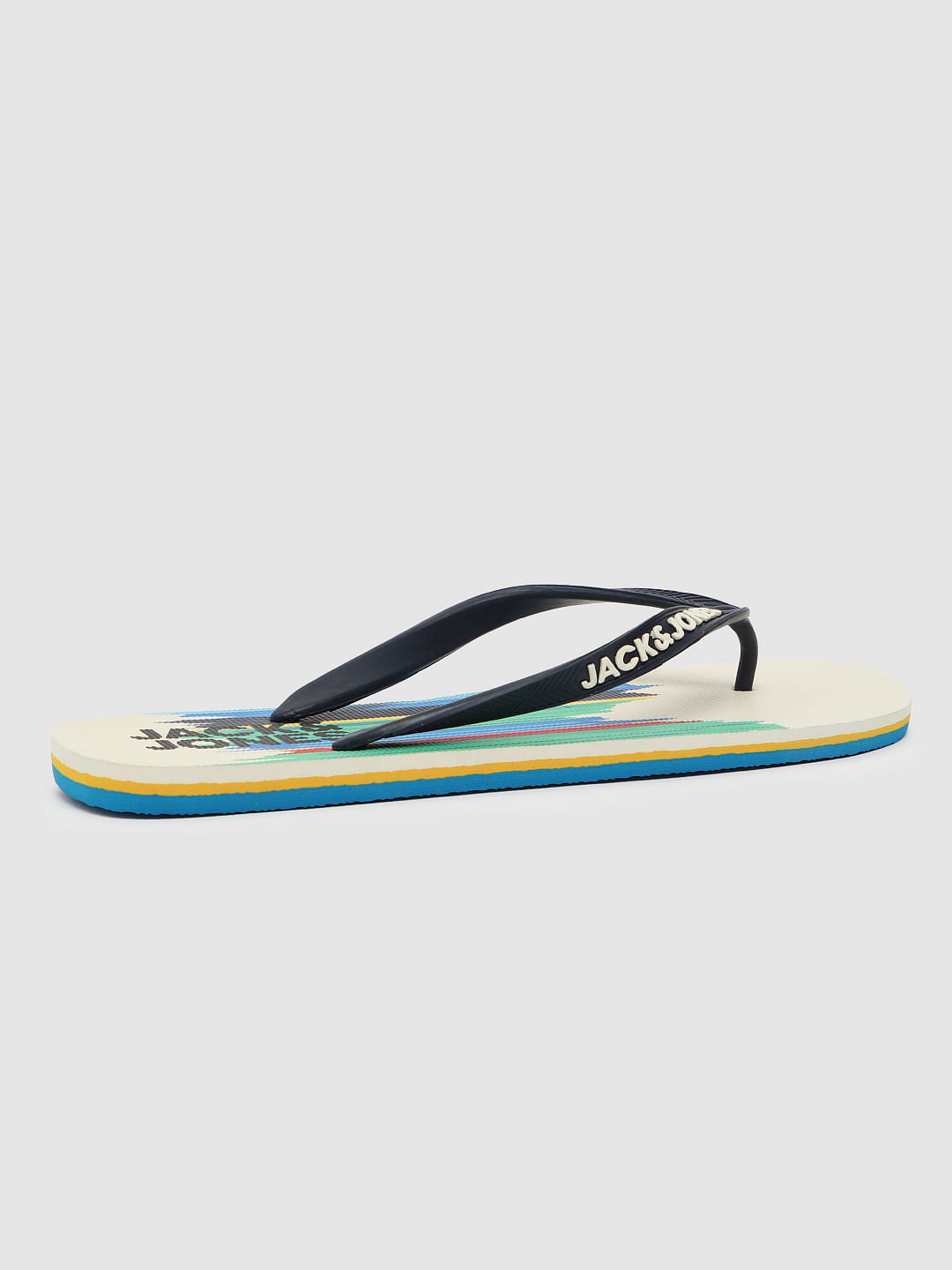 White Logo Print Flip Flops