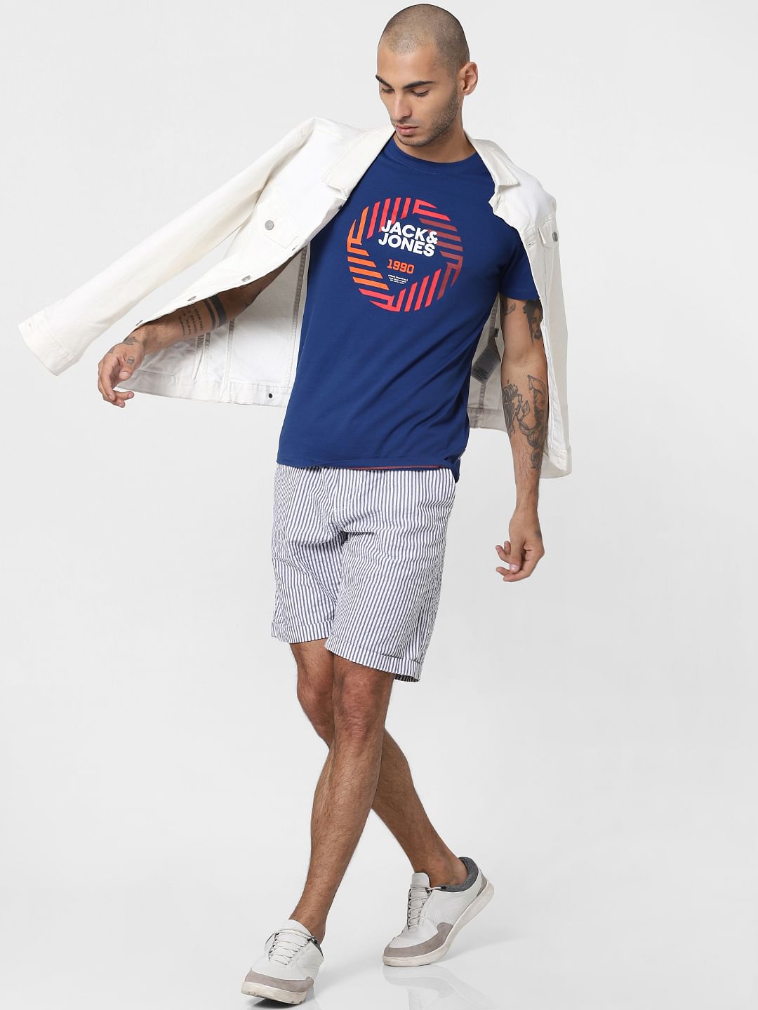 White Striped Chino Shorts - S