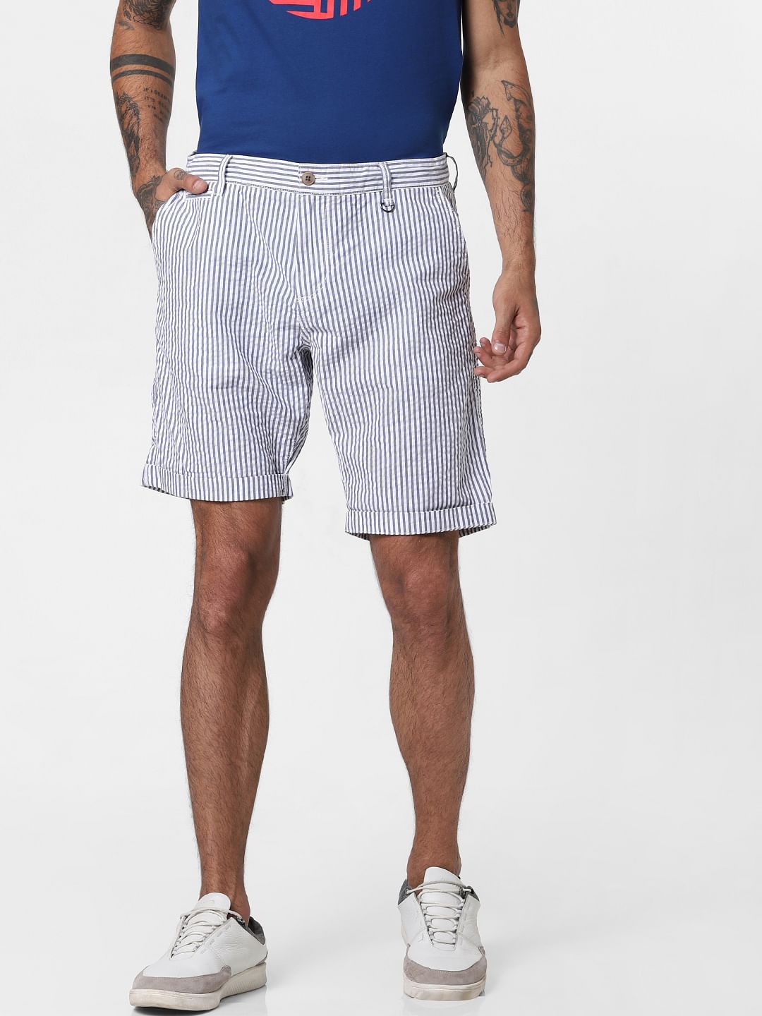 White Striped Chino Shorts