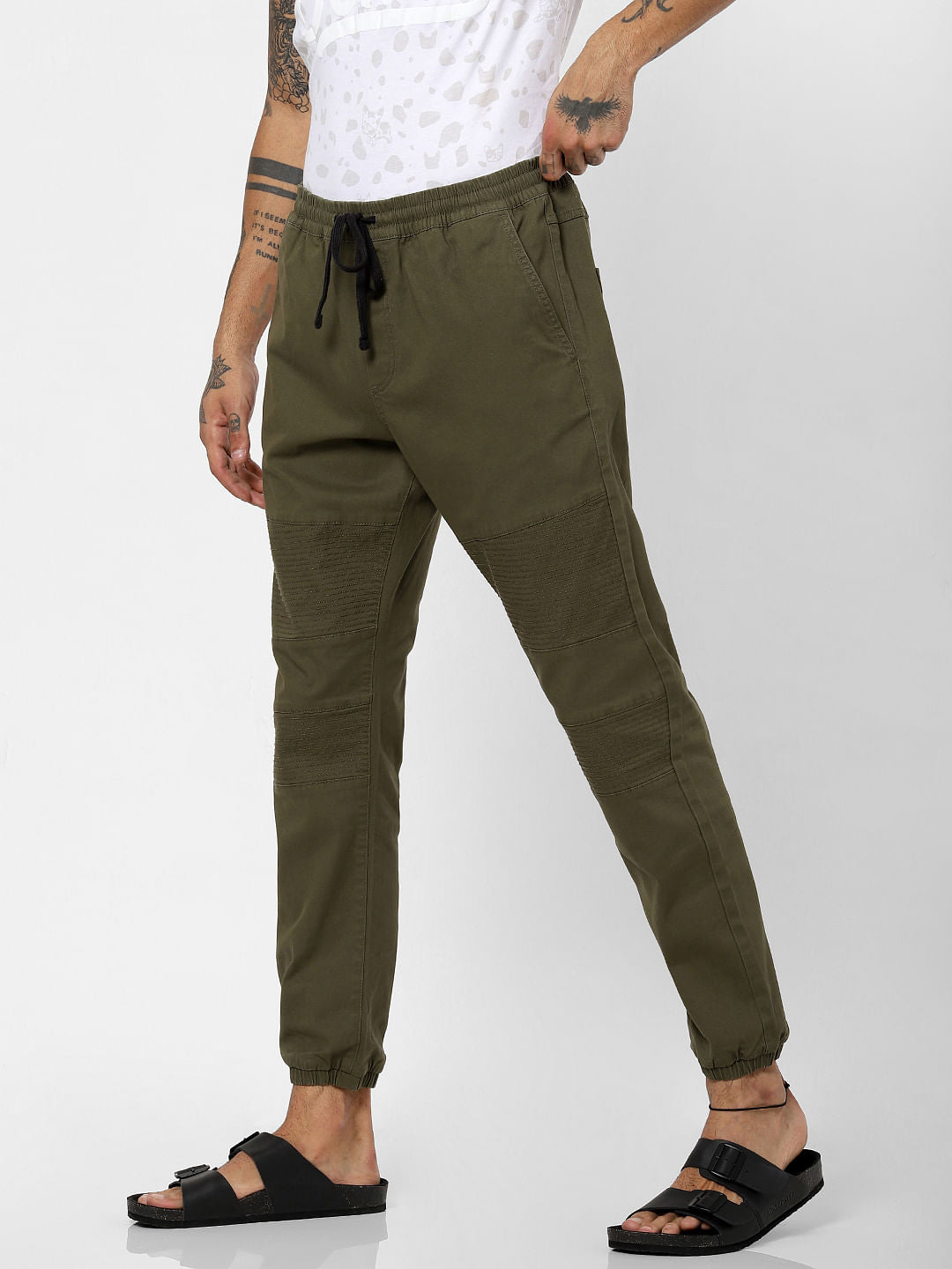 Olive Drawstring Biker Pants