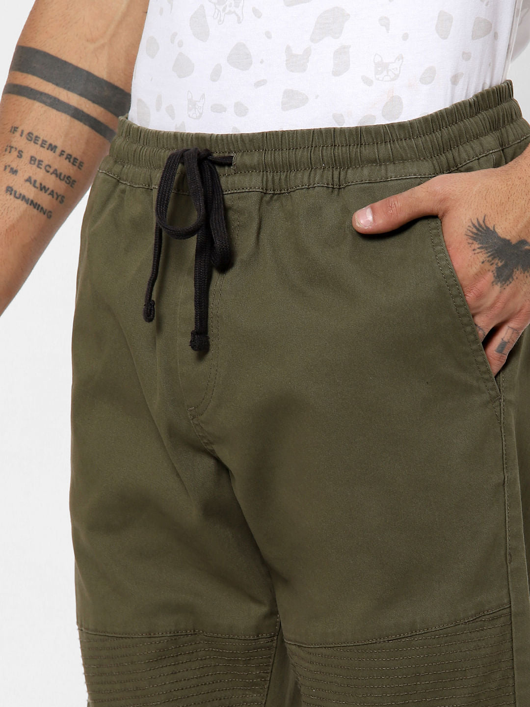 Olive Drawstring Biker Pants
