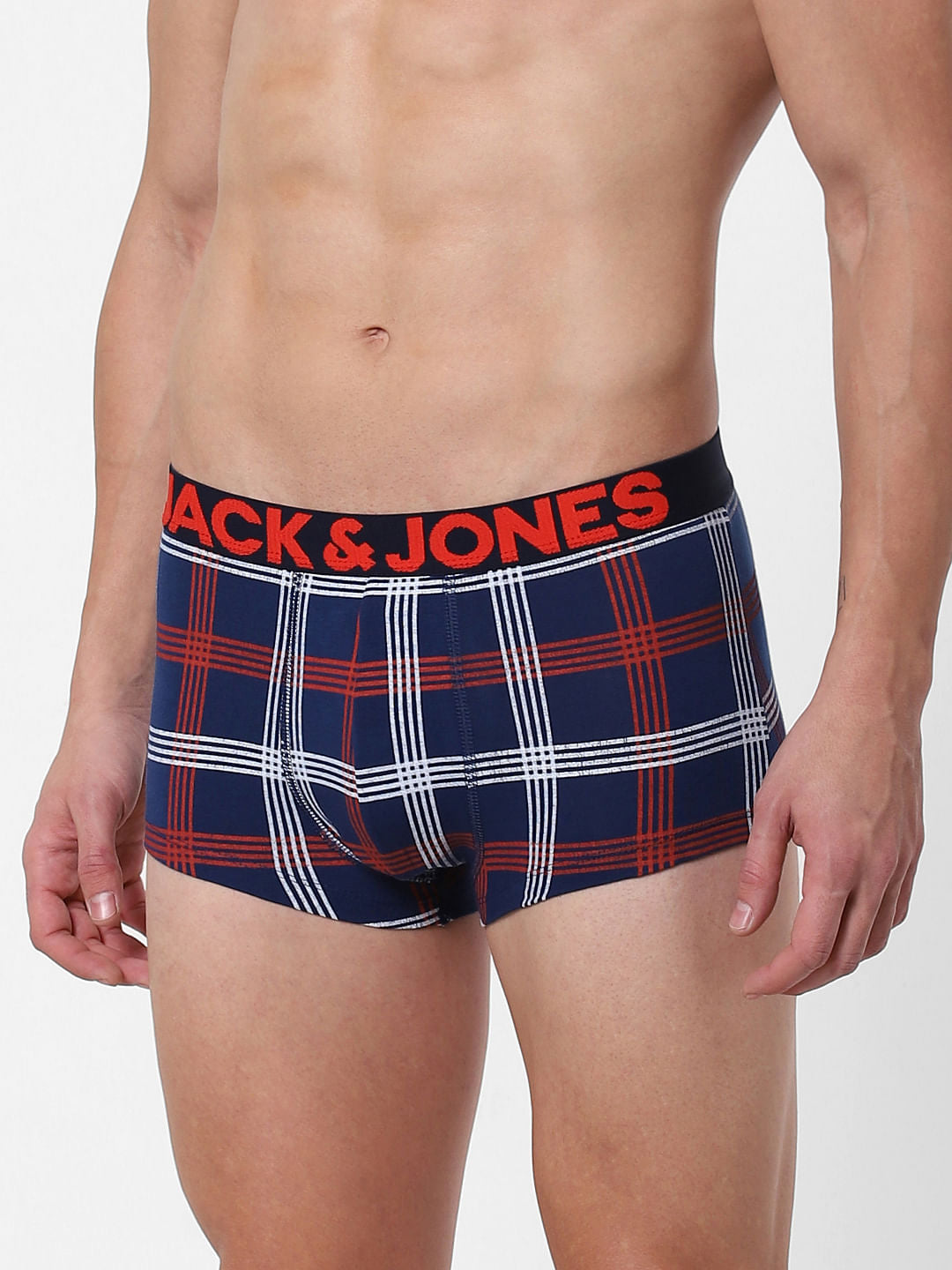 Dark Blue Check Brazilian Trunks