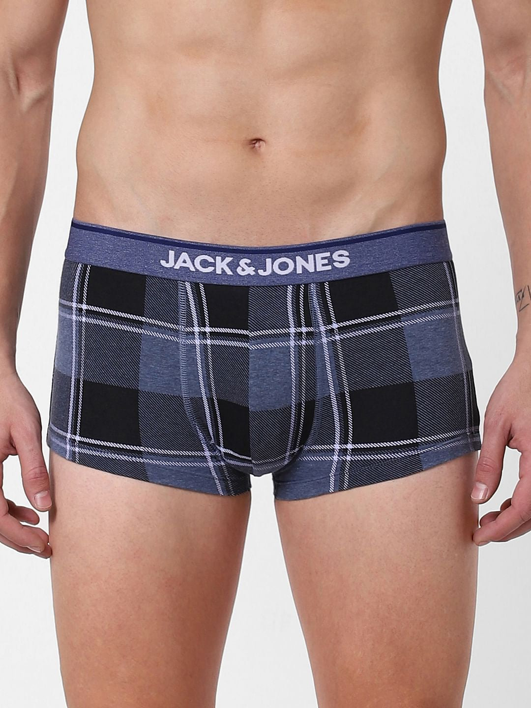 Blue Check Brazilian Trunks - S
