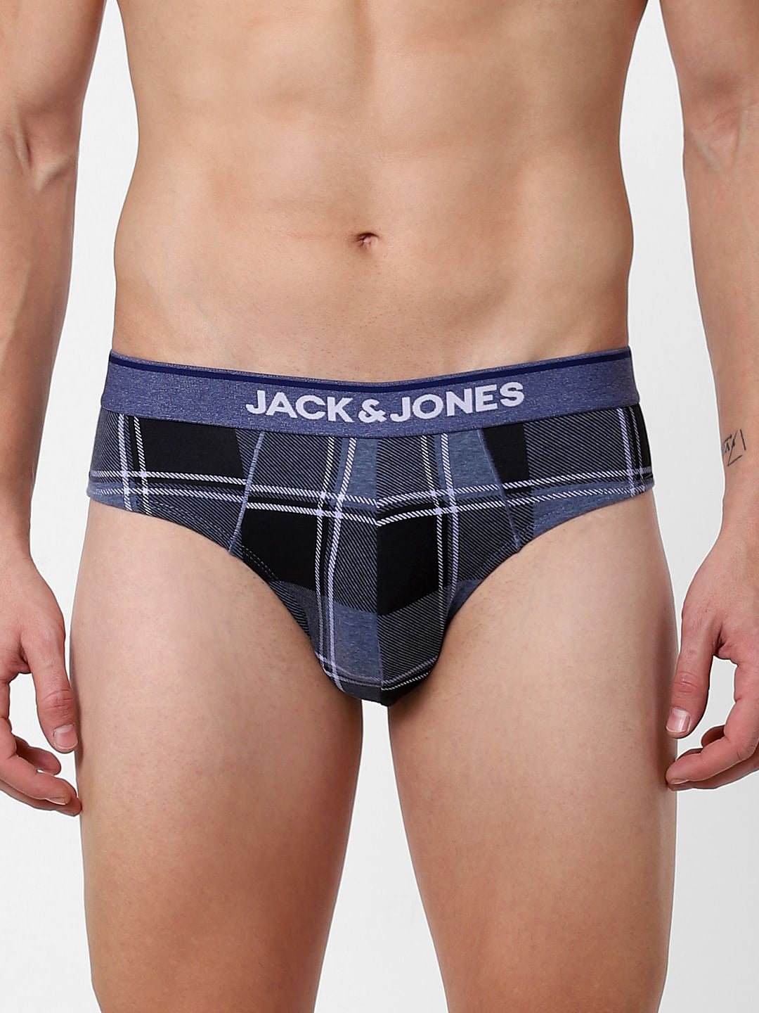 Blue Check Print Briefs - S