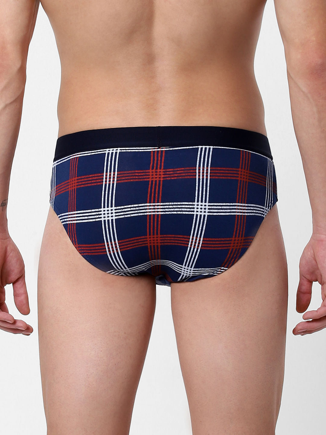 Dark Blue Check Print Briefs
