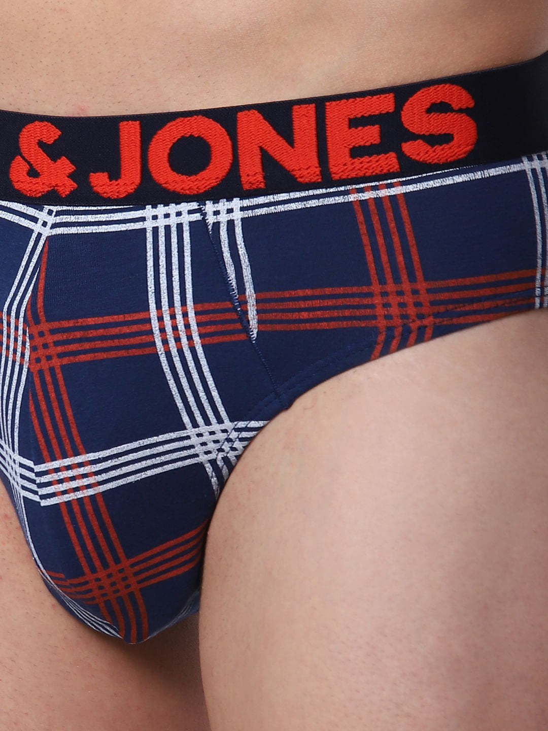 Dark Blue Check Print Briefs