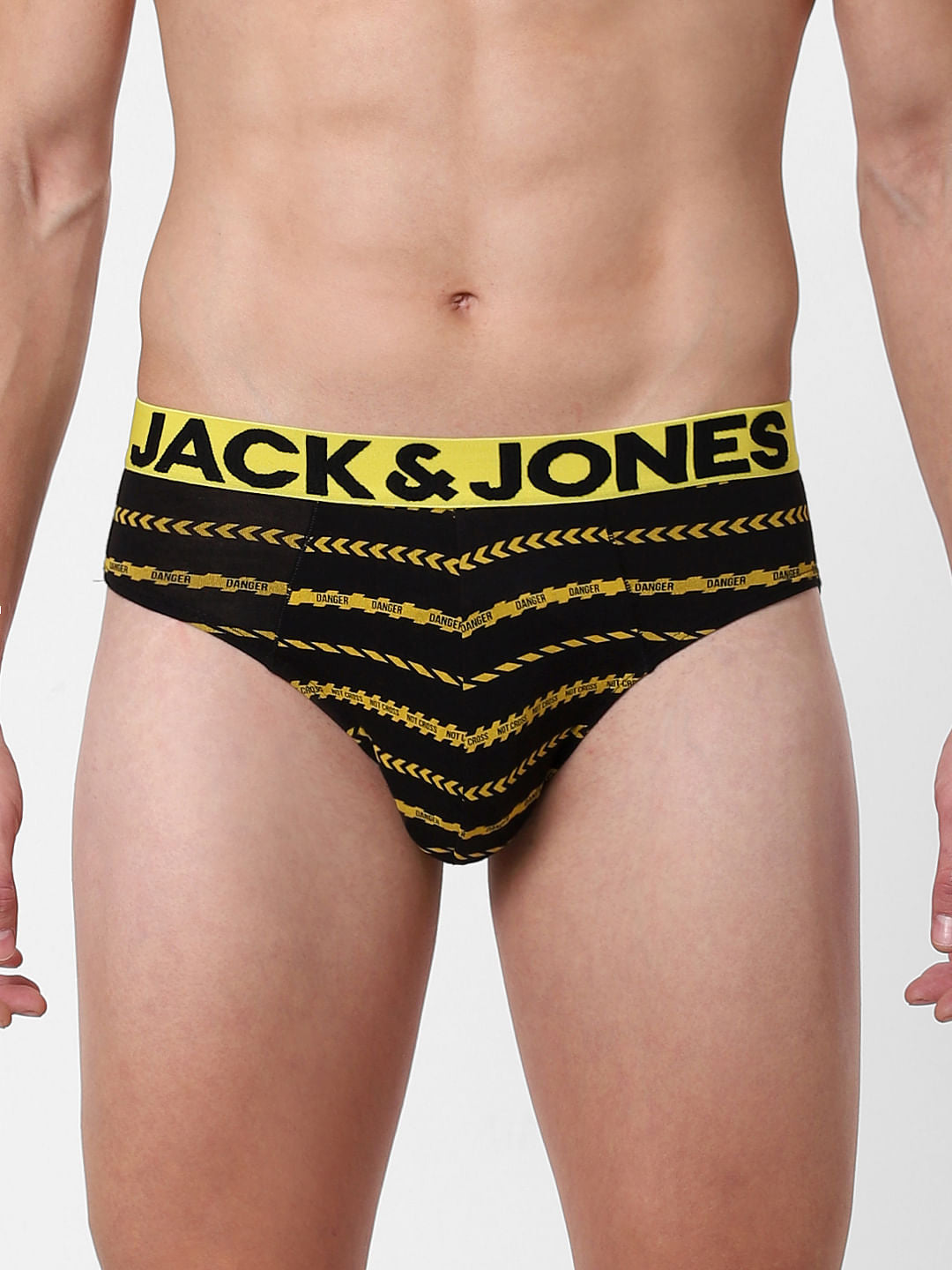 Black Caution Striped Briefs - S