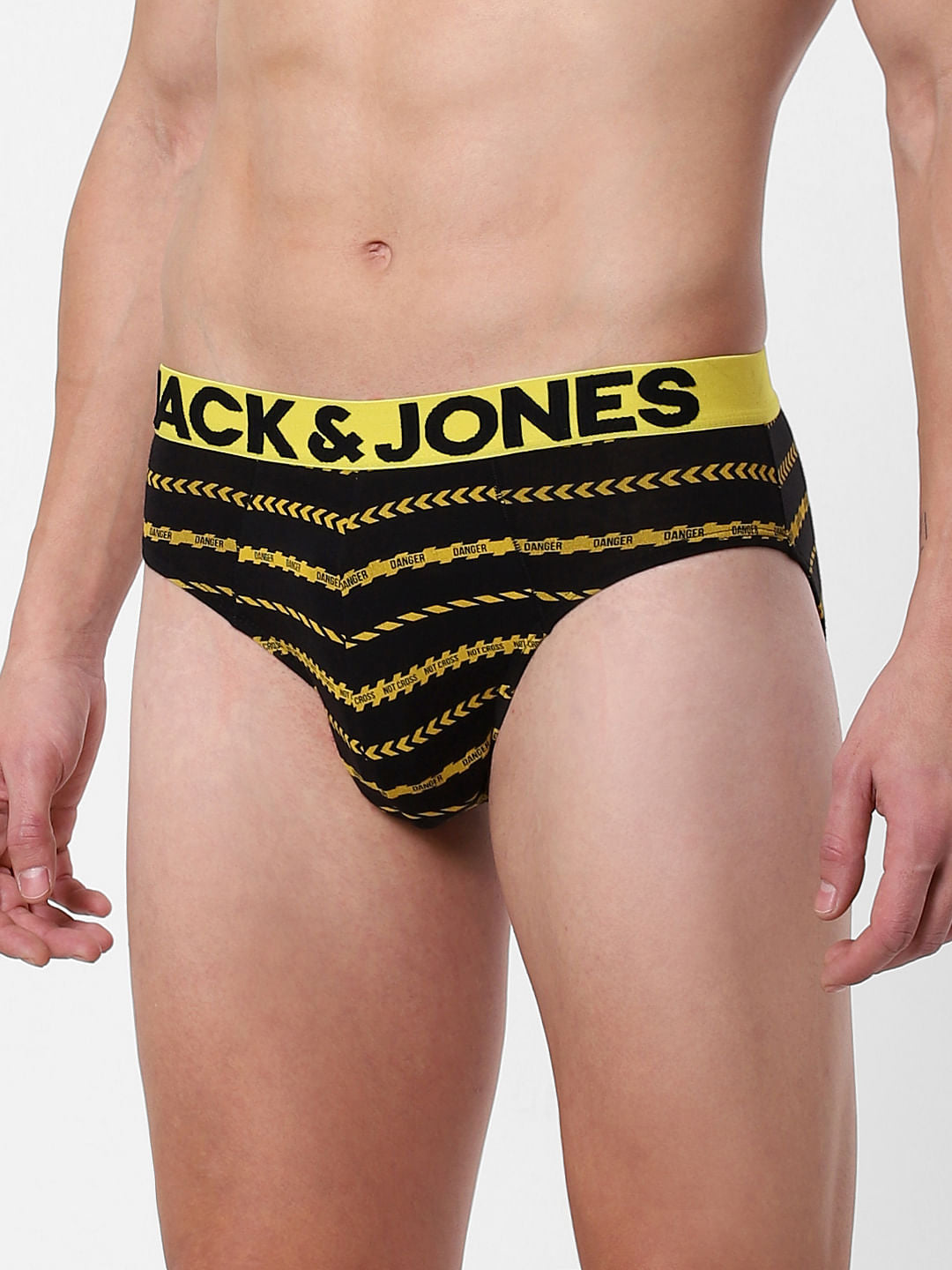 Black Caution Striped Briefs