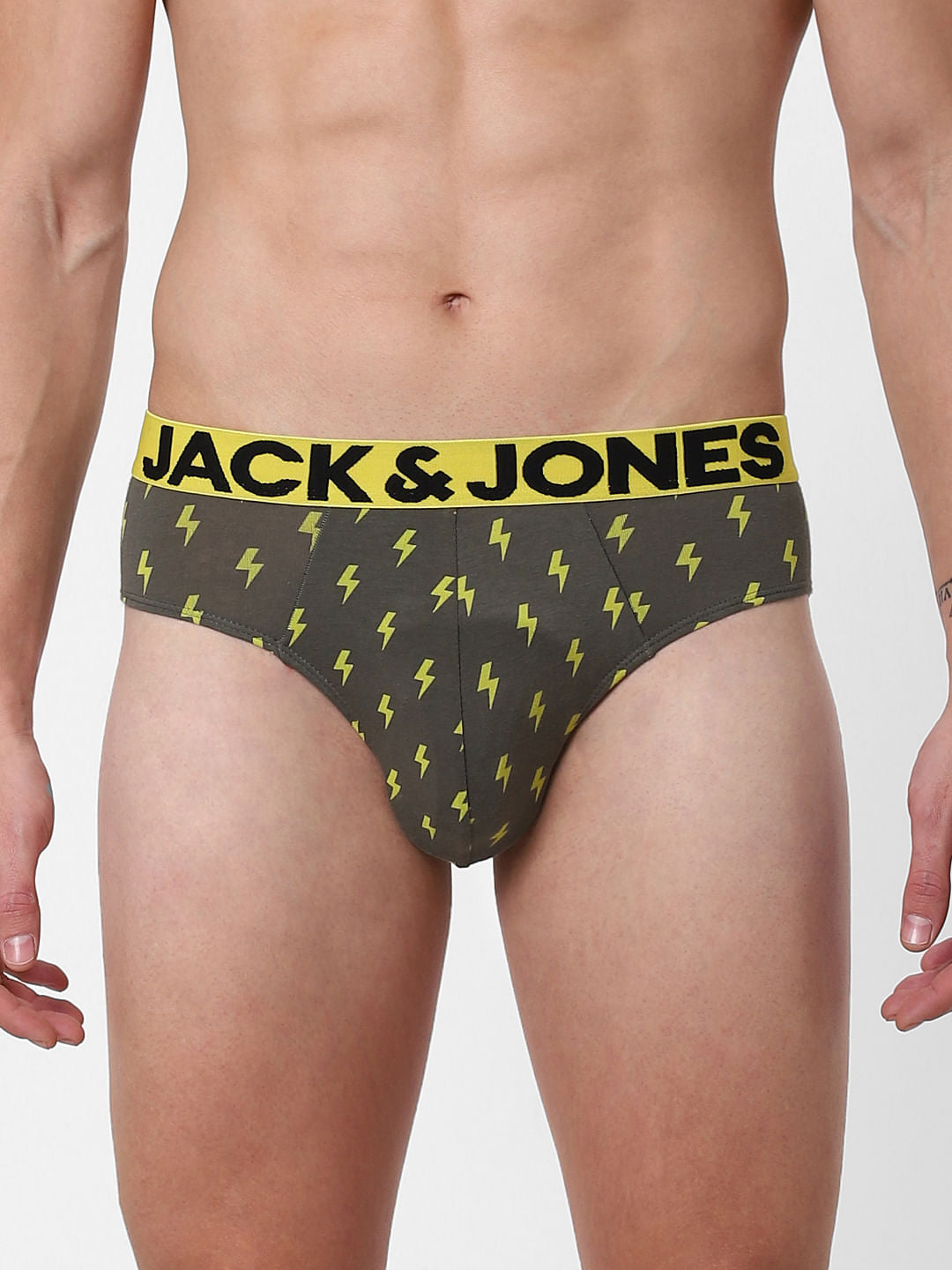 Green Thunder Bolt Print Briefs - S