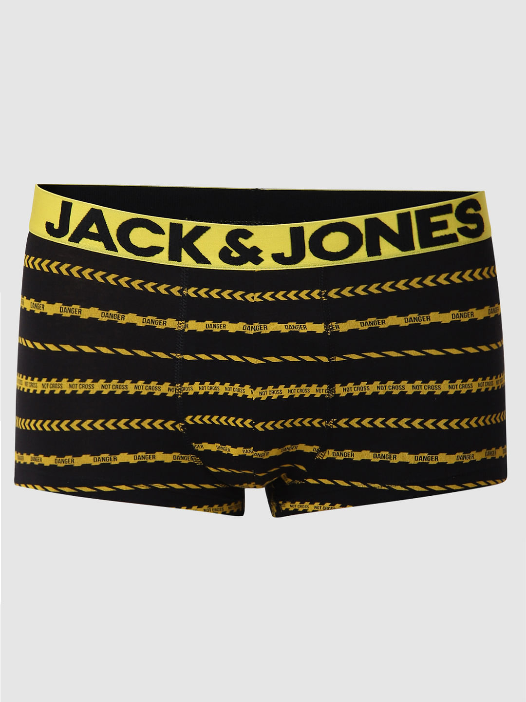 Black Caution Striped Brazilian Trunks