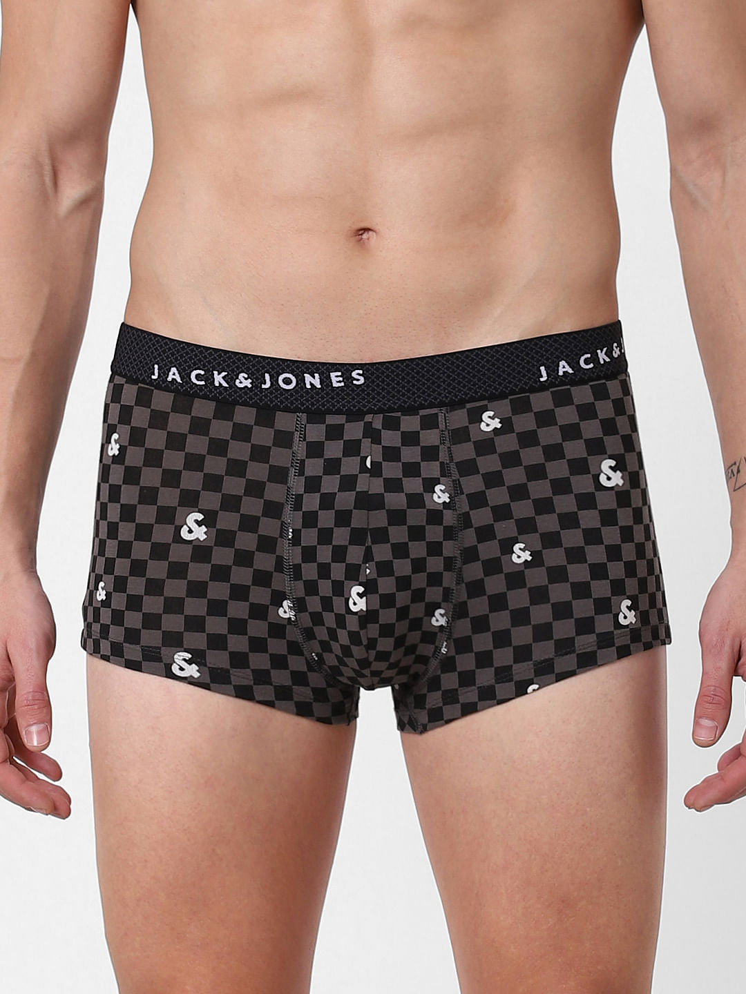 Black Check Brazilian Trunks - S