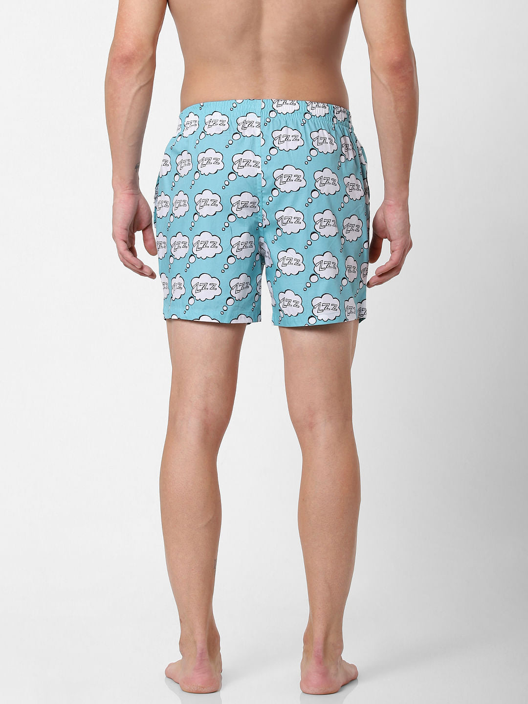 Blue Lazy Text Print Boxers