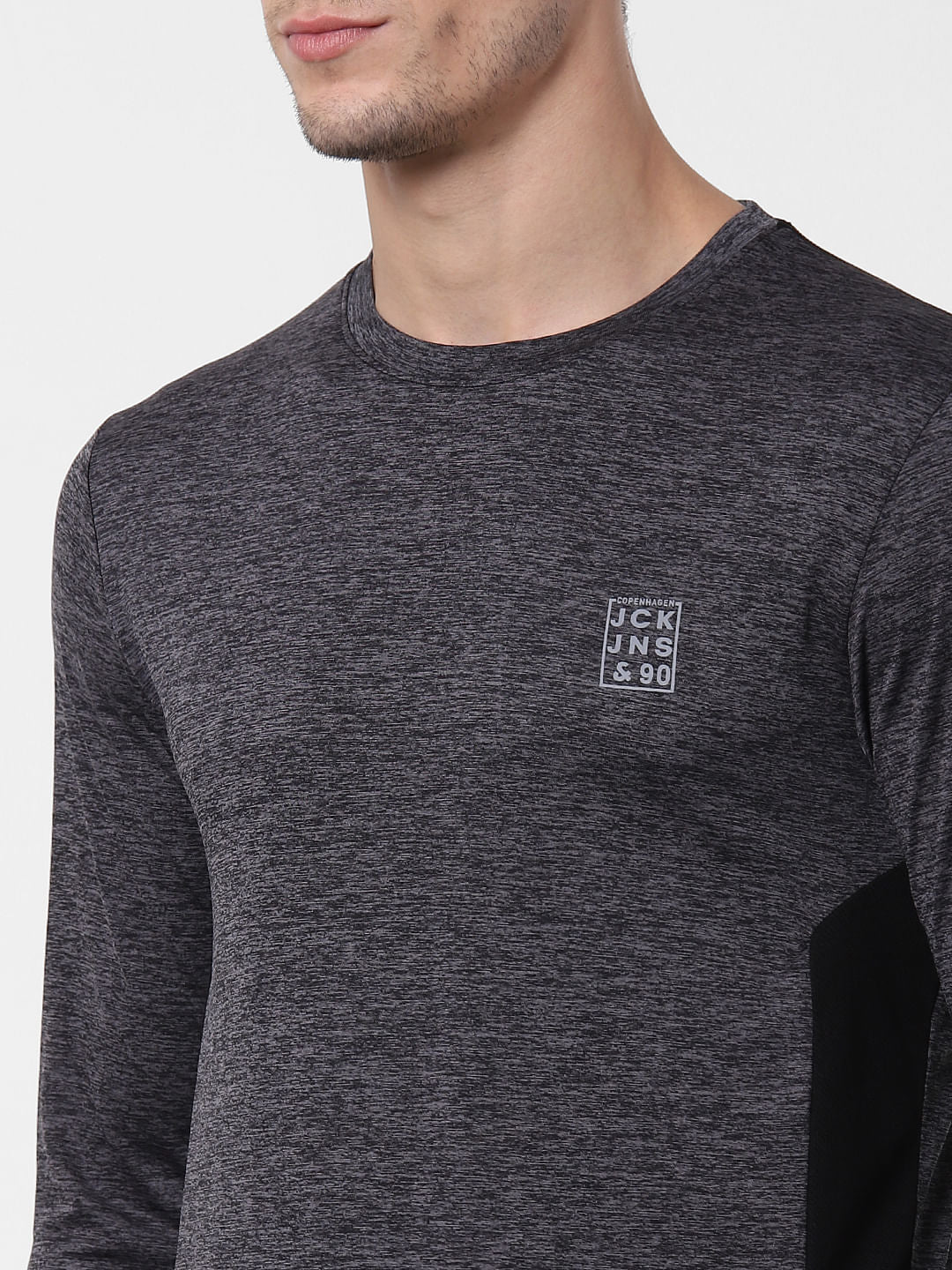 Dark Grey Colourblocked Crew Neck T-shirt