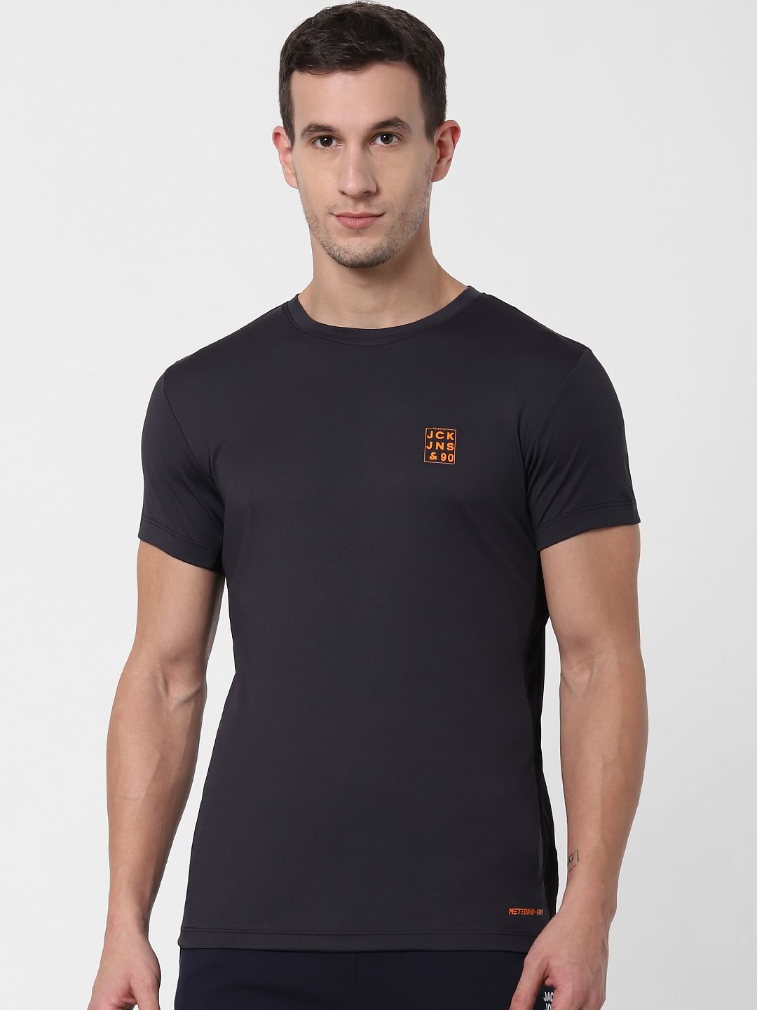 Dark Grey Logo Print Crew Neck T-shirt
