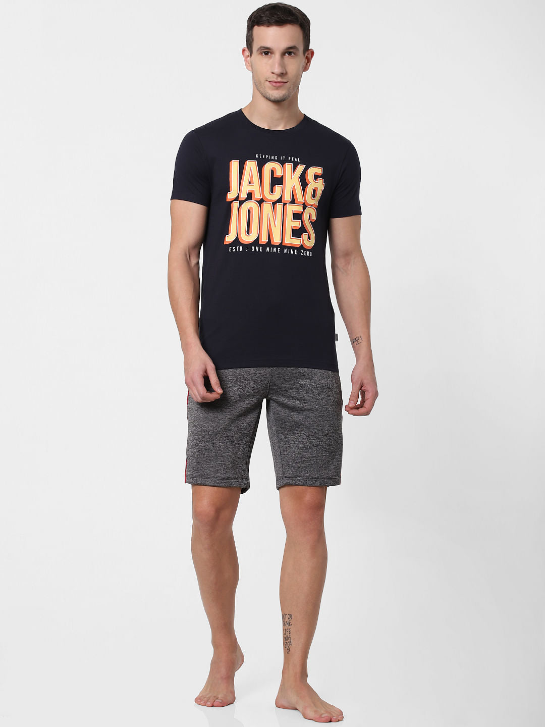 Navy Blue Logo Crew Neck T-shirt Online in India - Flat 10% Off - S
