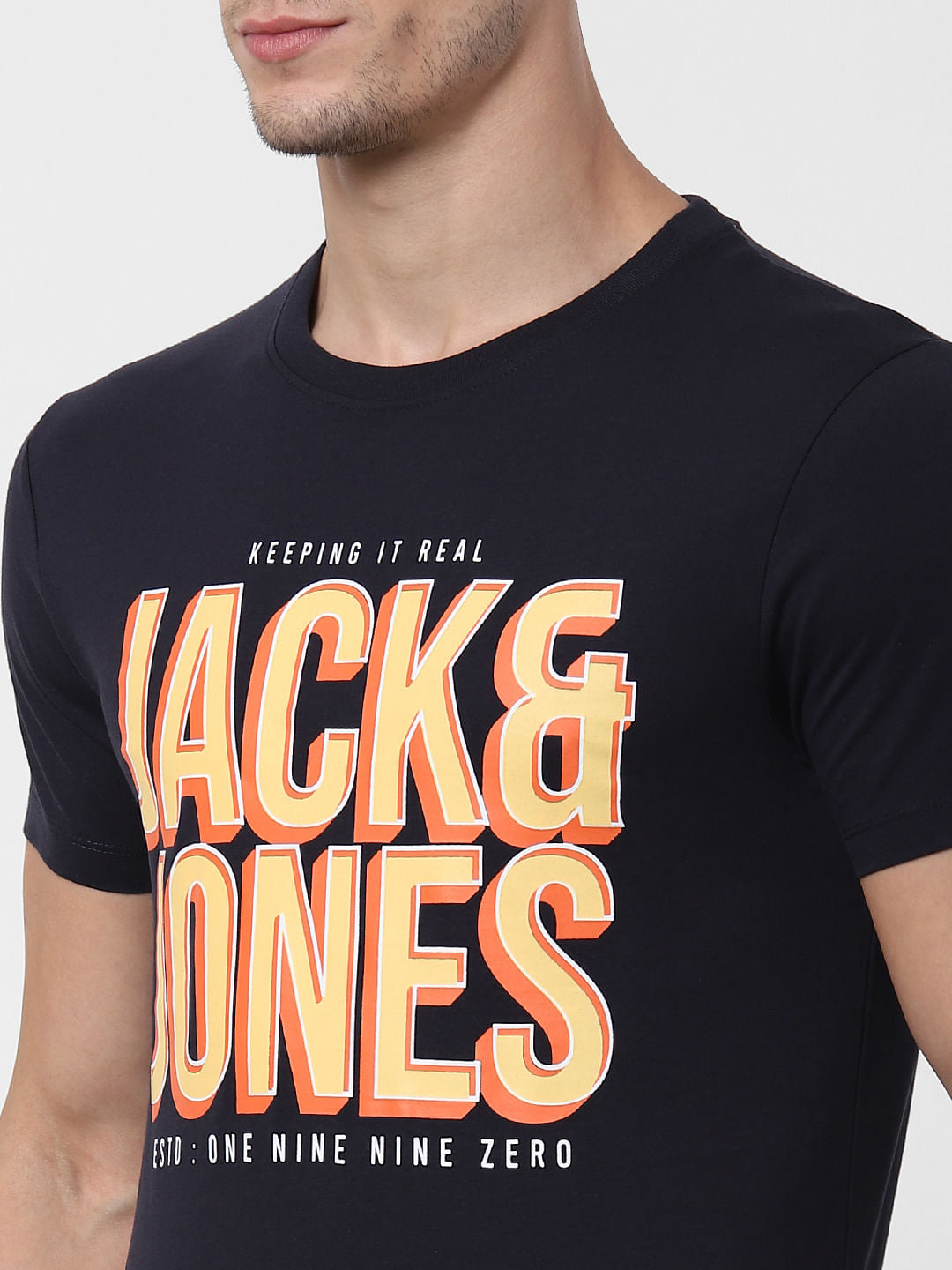 Navy Blue Logo Crew Neck T-shirt Online in India - Flat 10% Off