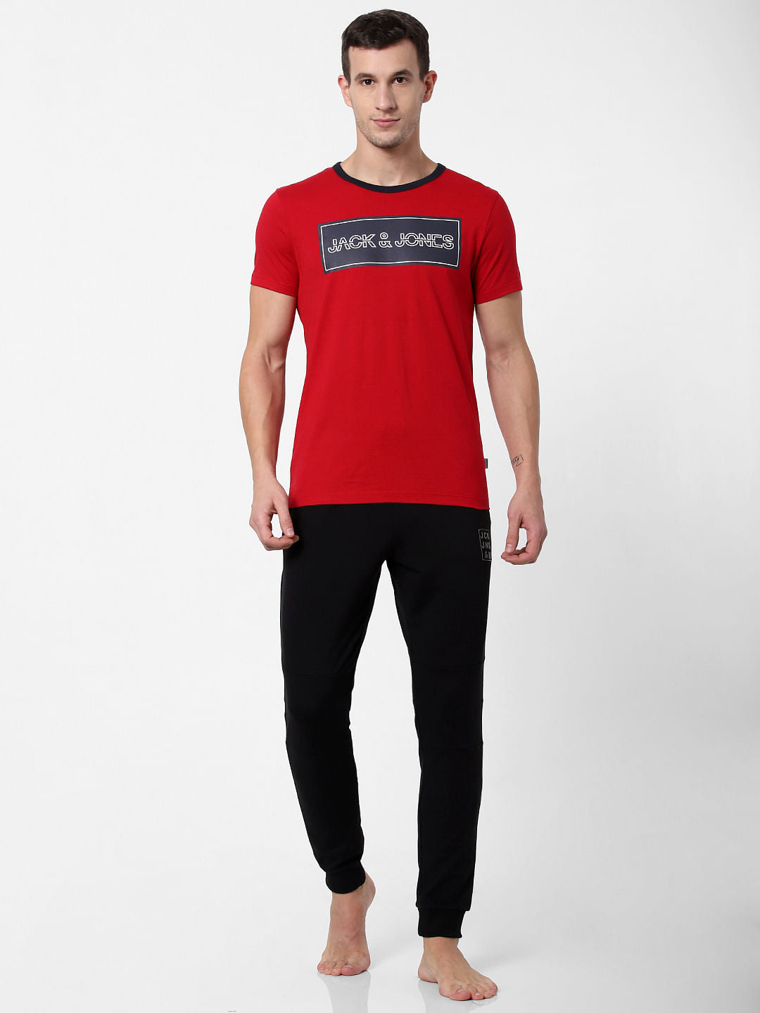 Red Logo Print Crew Neck T-shirts Online in India - Flat 10% Off