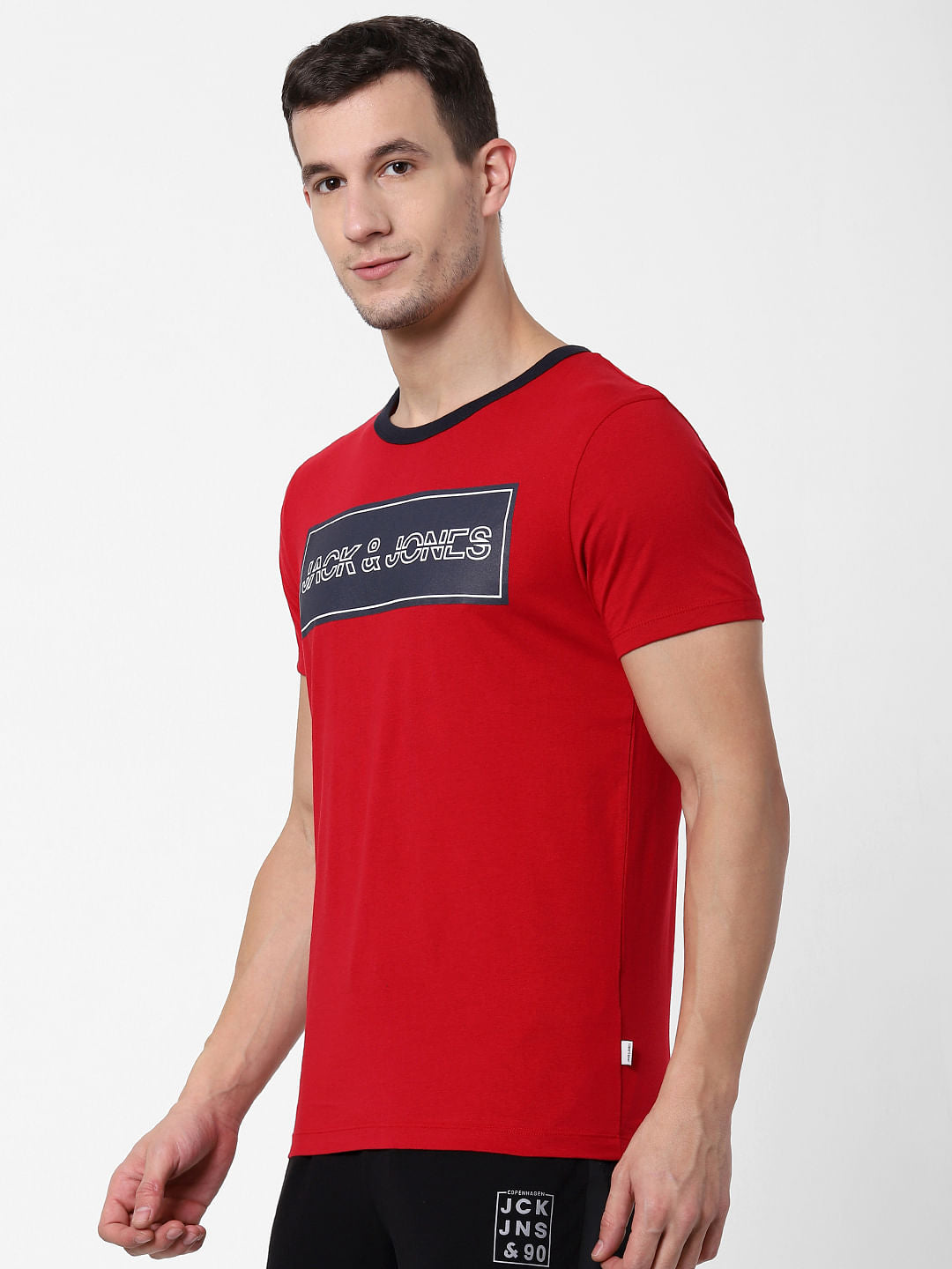 Red Logo Print Crew Neck T-shirts Online in India - Flat 10% Off