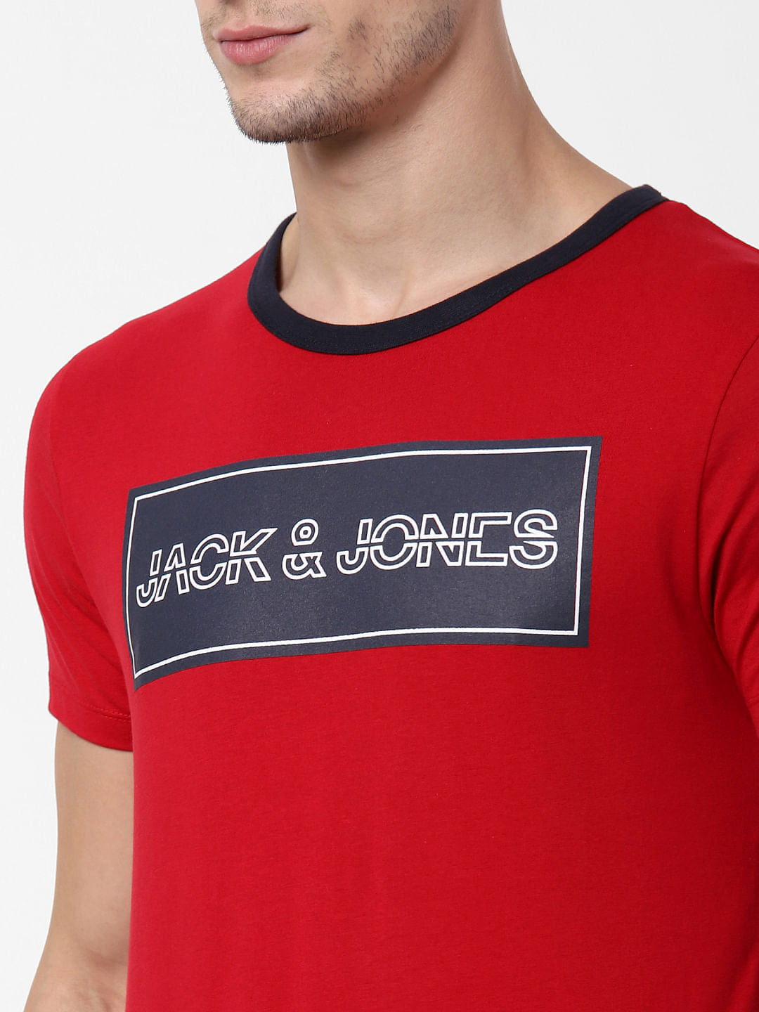 Red Logo Print Crew Neck T-shirts Online in India - Flat 10% Off