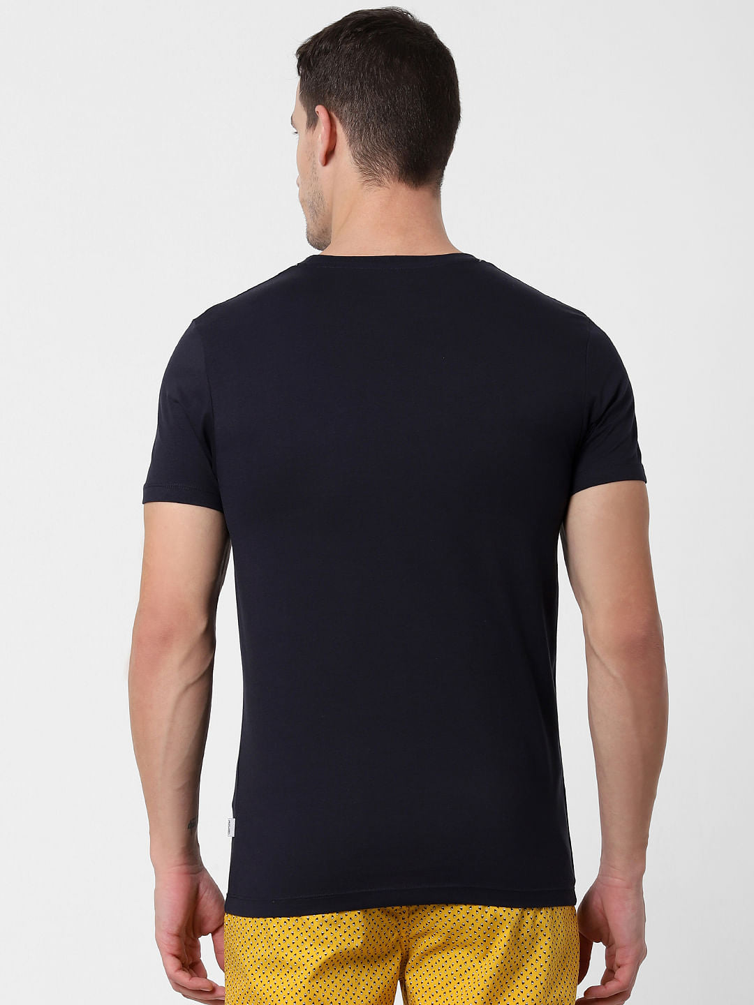 Navy Blue Logo Print Crew Neck T-shirts Online in India - Flat 10% Off