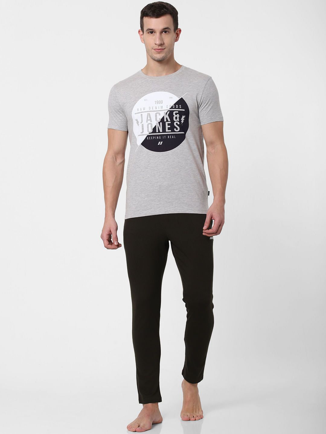 Grey Logo Print Crew Neck T-shirts - S