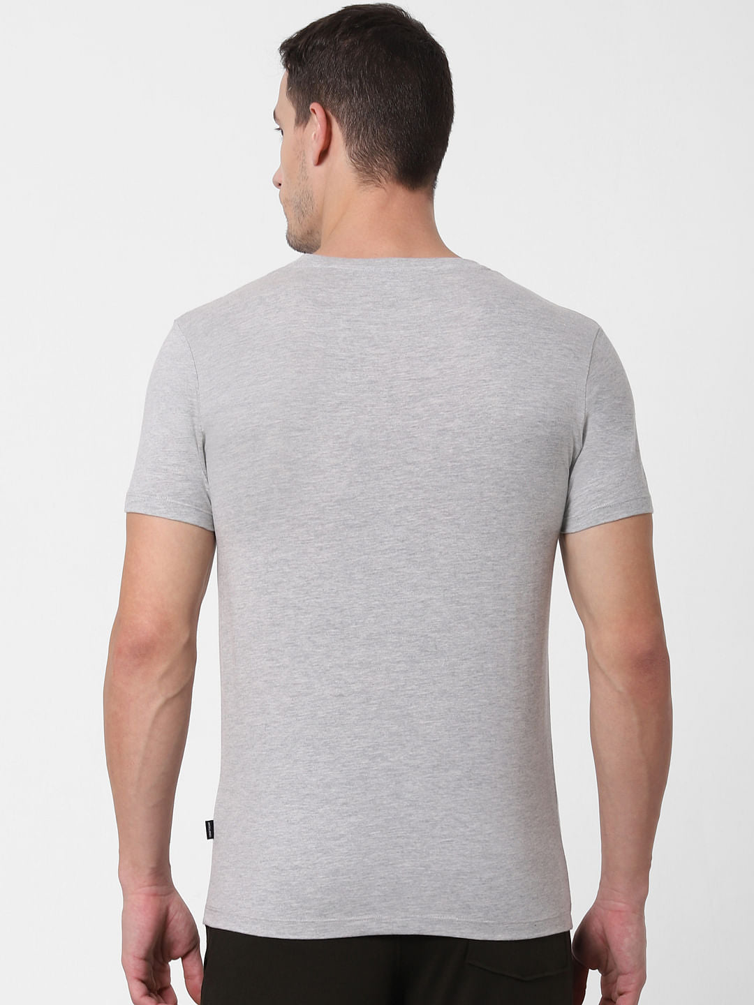 Grey Logo Print Crew Neck T-shirts