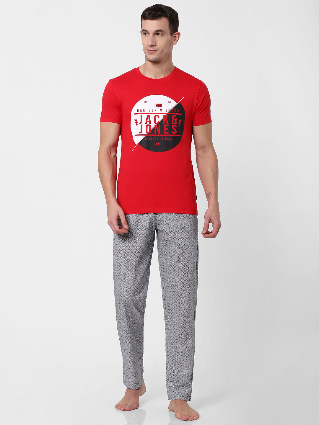 Red Logo Print Crew Neck T-shirts Online in India - Flat 10% Off - S
