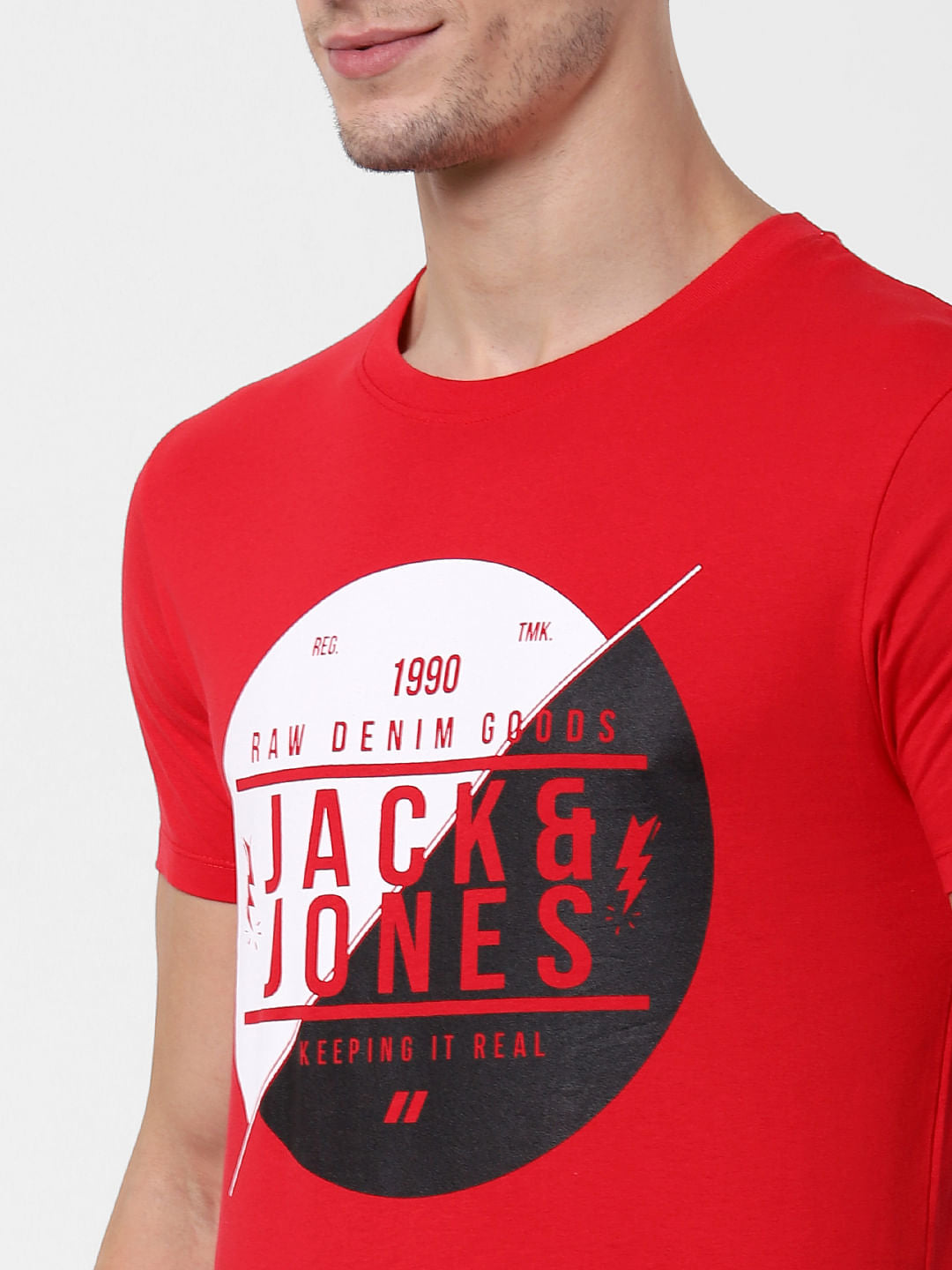 Red Logo Print Crew Neck T-shirts Online in India - Flat 10% Off