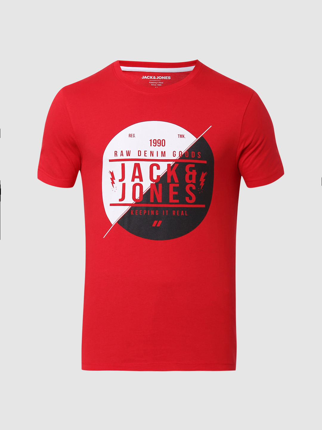 Red Logo Print Crew Neck T-shirts Online in India - Flat 10% Off